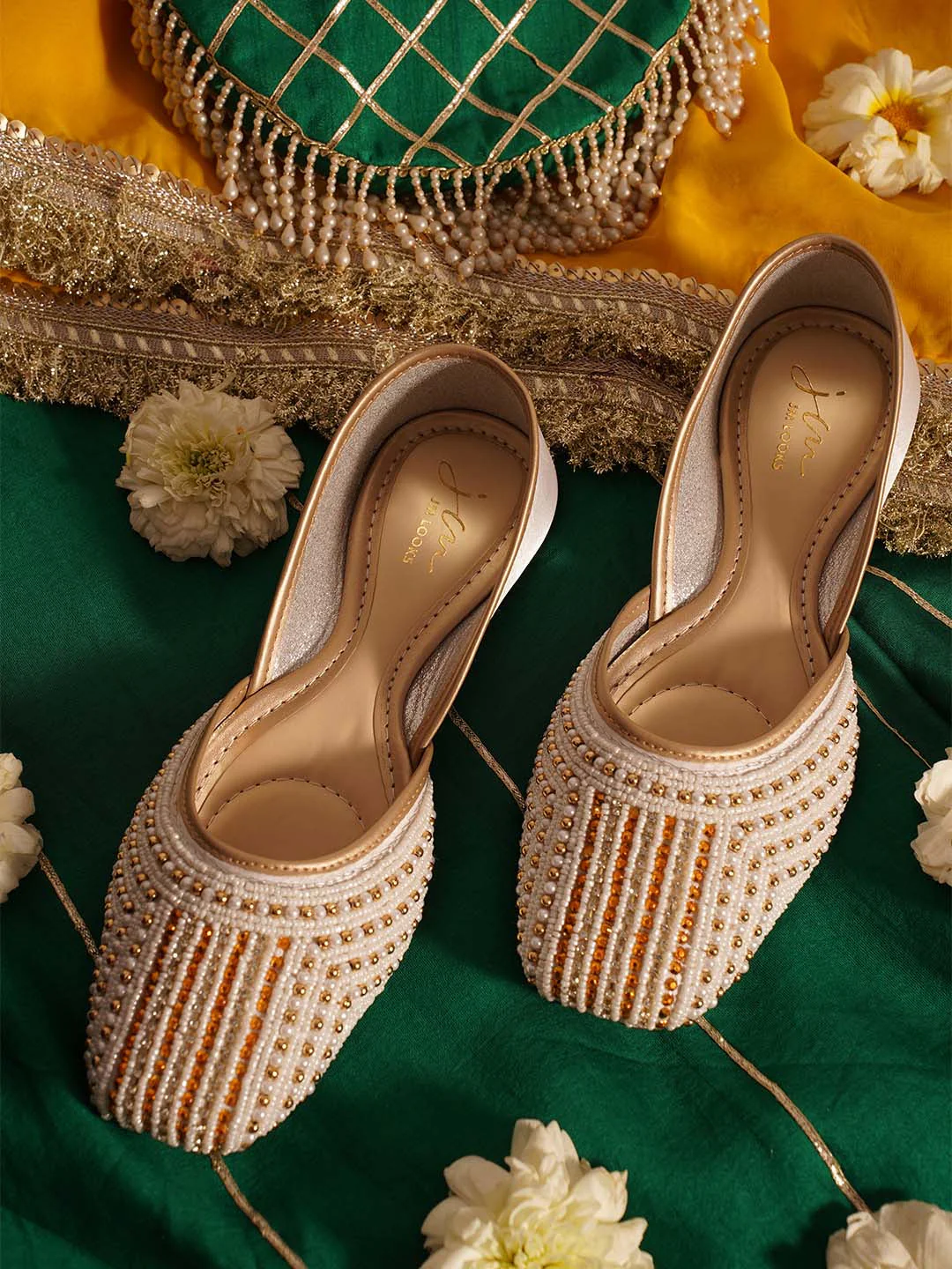 JM Looks Striped Beaded Festive Jutti - Image 12