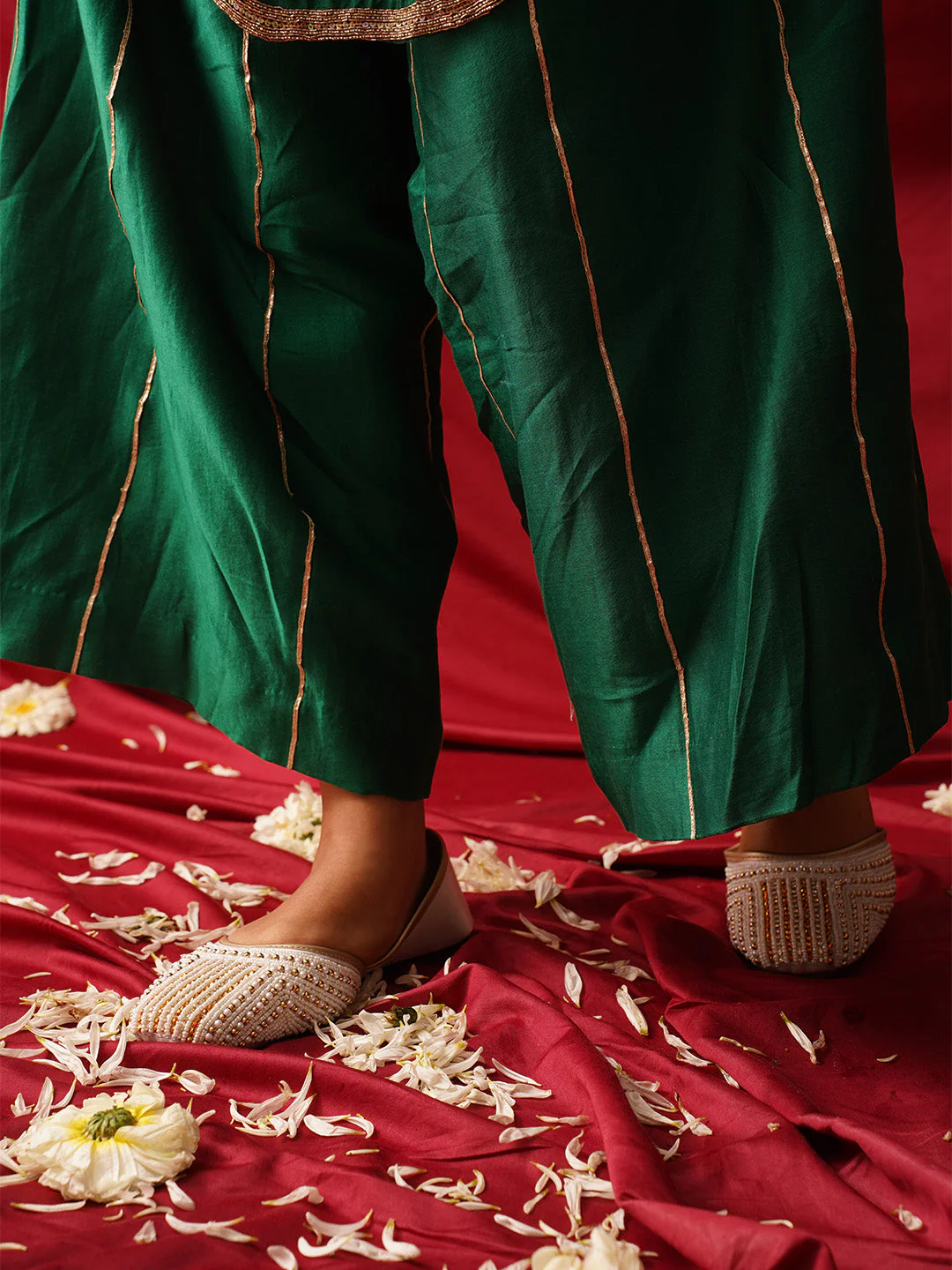 JM Looks Striped Beaded Festive Jutti - Image 13
