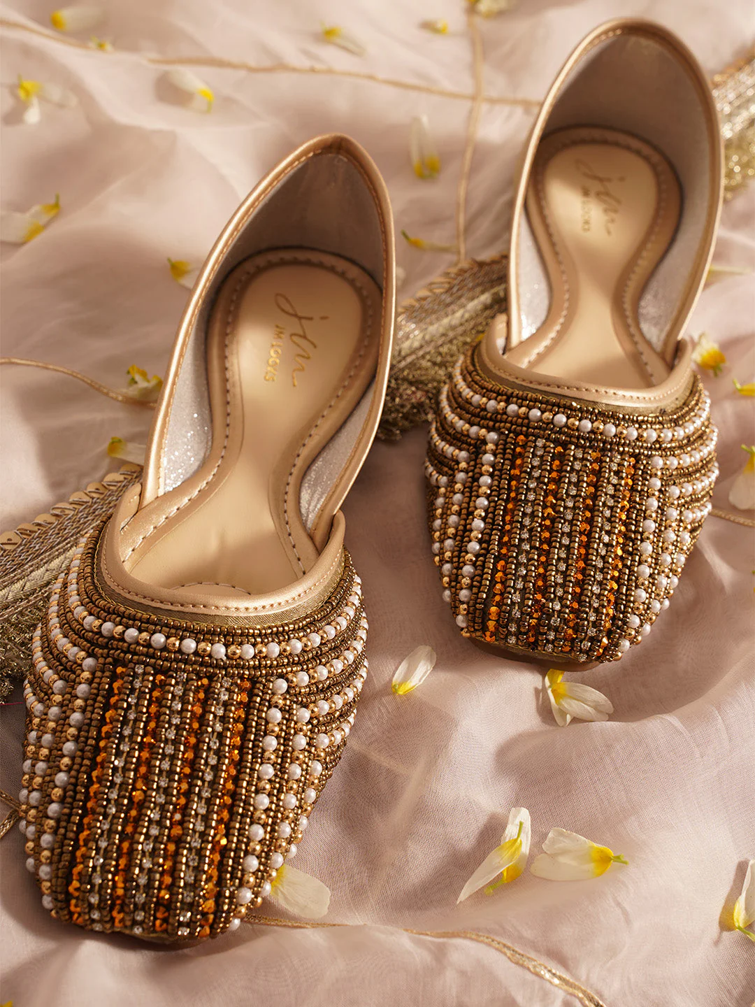 JM Looks Striped Beaded Festive Jutti - Image 6