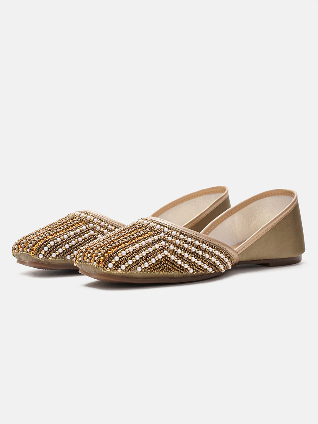 JM Looks Striped Beaded Festive Jutti - Image 9