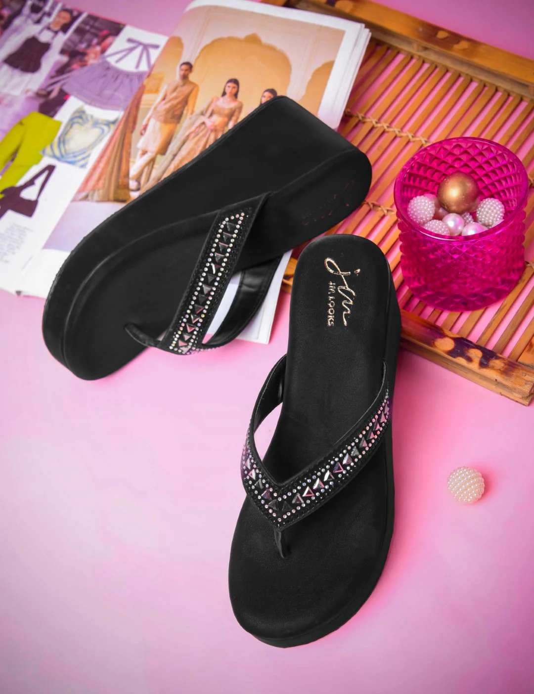 Elegant Studded Platform Flip Flops