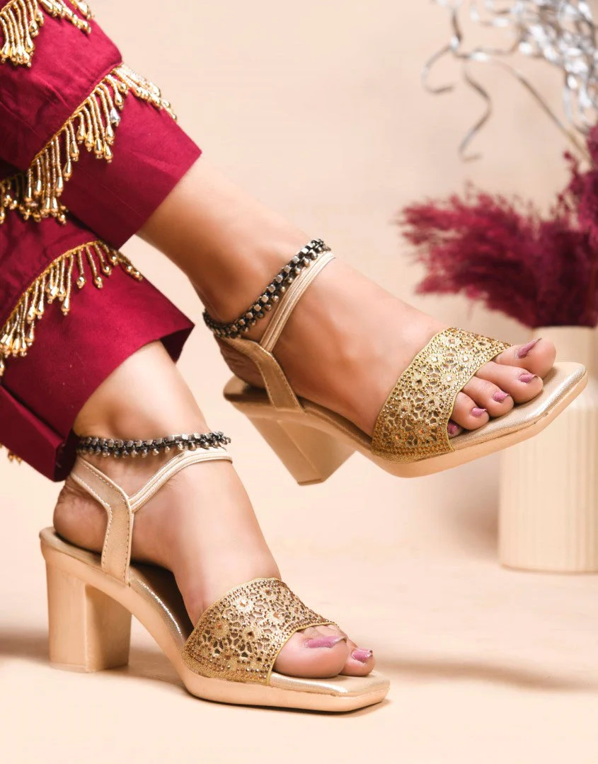 Jm Looks Embellished Low Block Heels for Women - Image 3