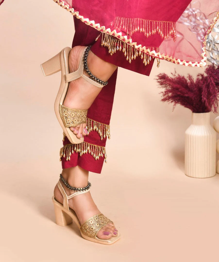 Jm Looks Embellished Low Block Heels for Women - Image 4