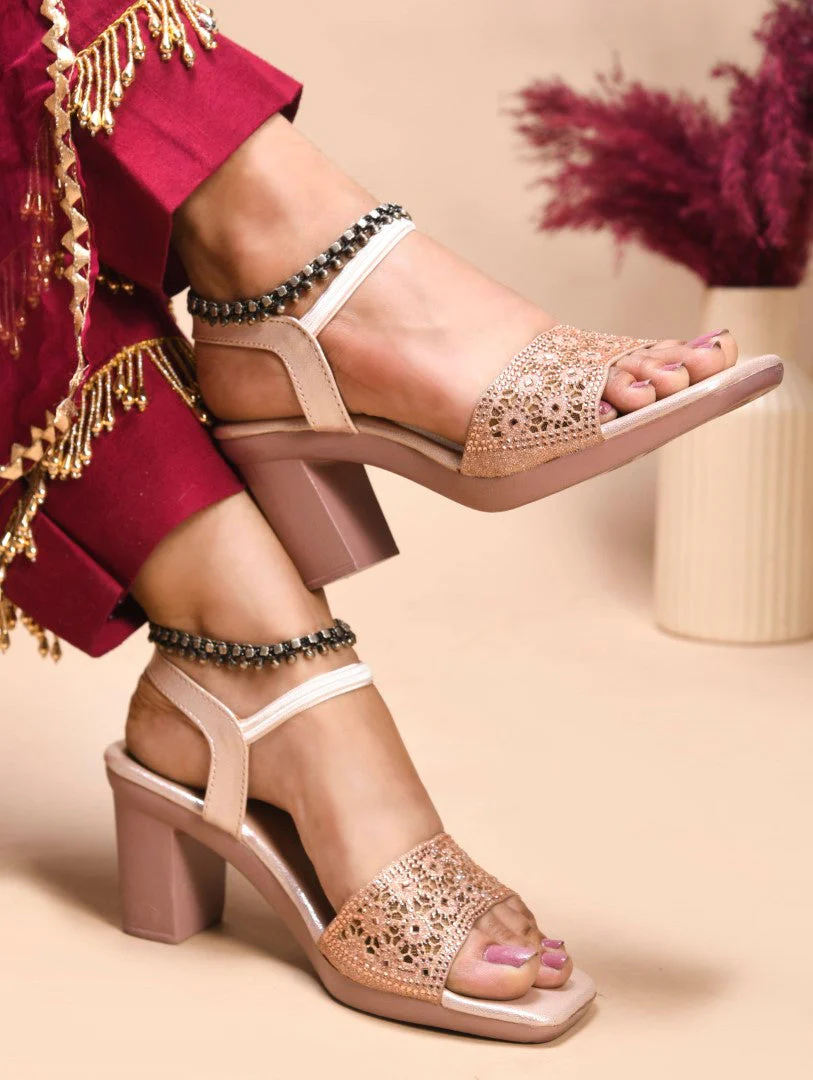 Jm Looks Embellished Low Block Heels for Women - Image 9