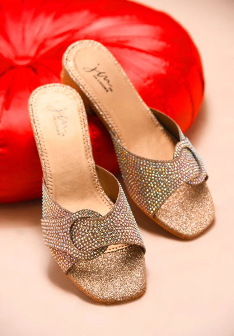 JM Looks Women's Embellished Buckle Detail Mules