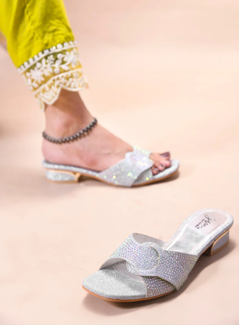 JM Looks Women's Embellished Buckle Detail Mules - Image 8