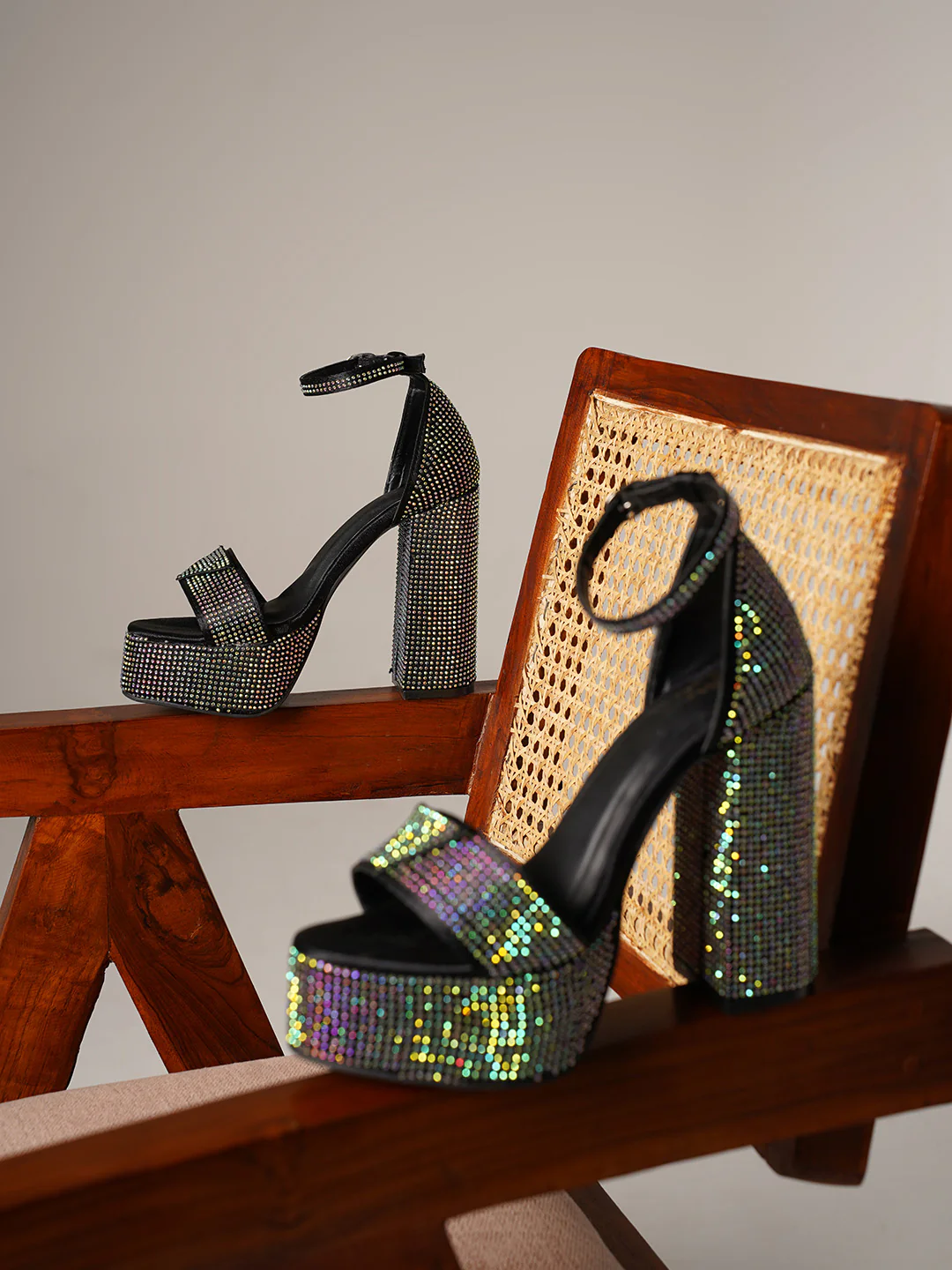 Embellished Platform Block Heel Sandals with Ankle Strap