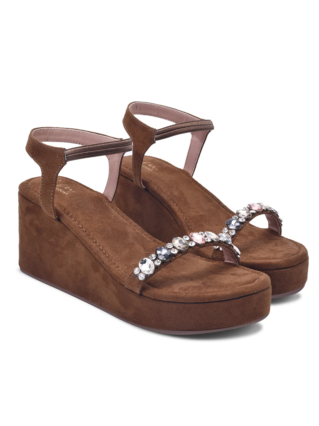 Embellished Suede Wedge Sandals with Ankle Strap - Image 11