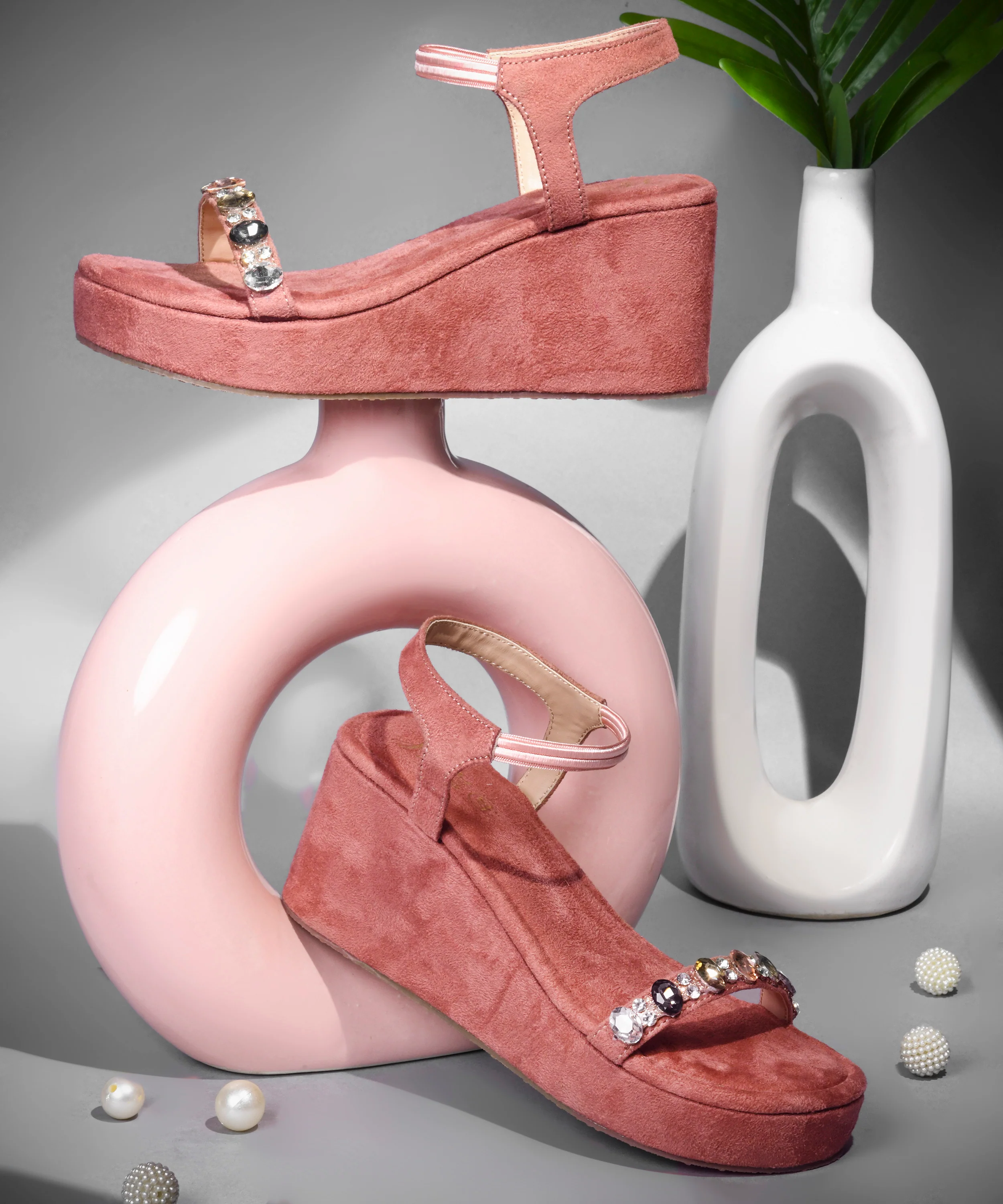 Embellished Suede Wedge Sandals with Ankle Strap - Image 16