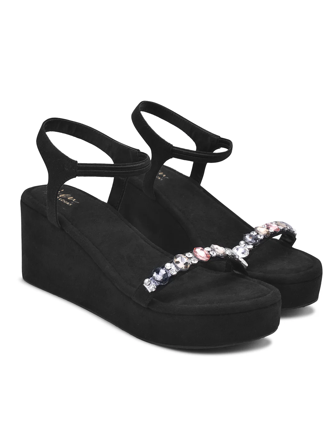 Embellished Suede Wedge Sandals with Ankle Strap - Image 6