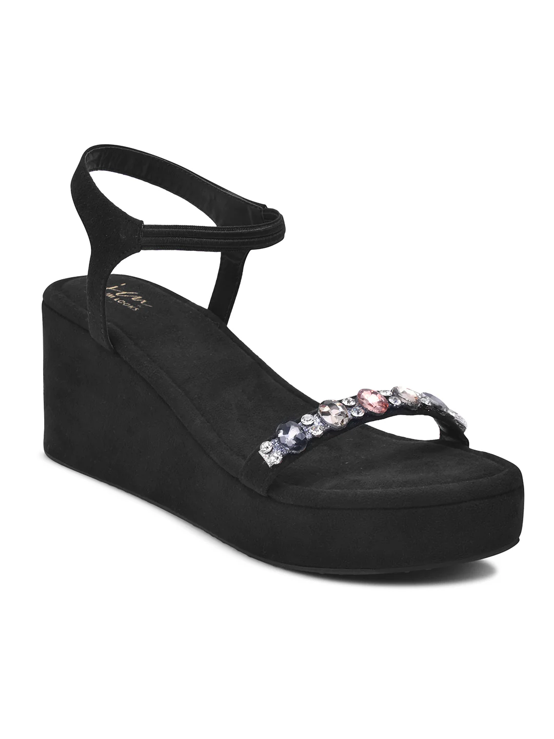 Embellished Suede Wedge Sandals with Ankle Strap - Image 7