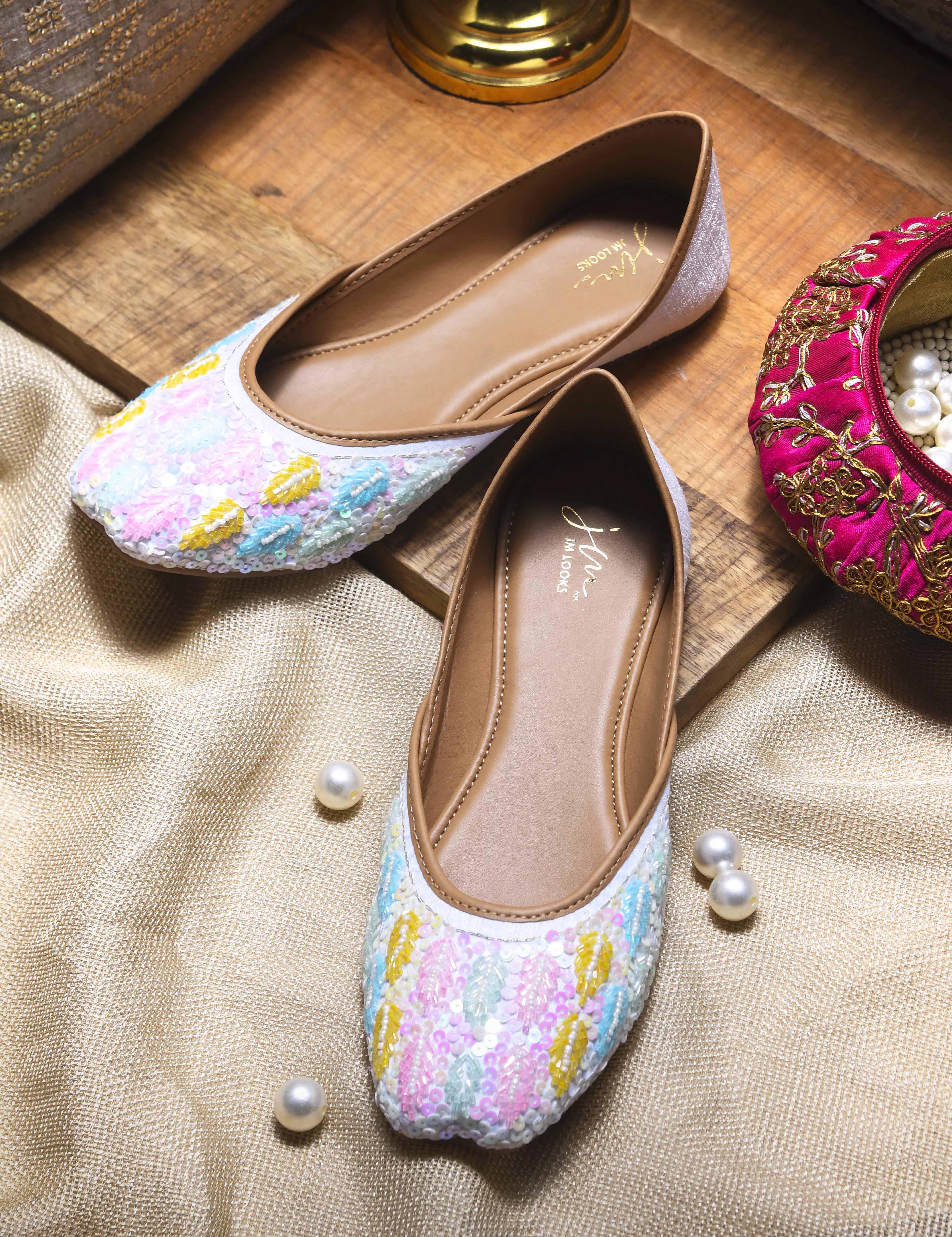 Embellished Traditional Jutti Flats with Cushion