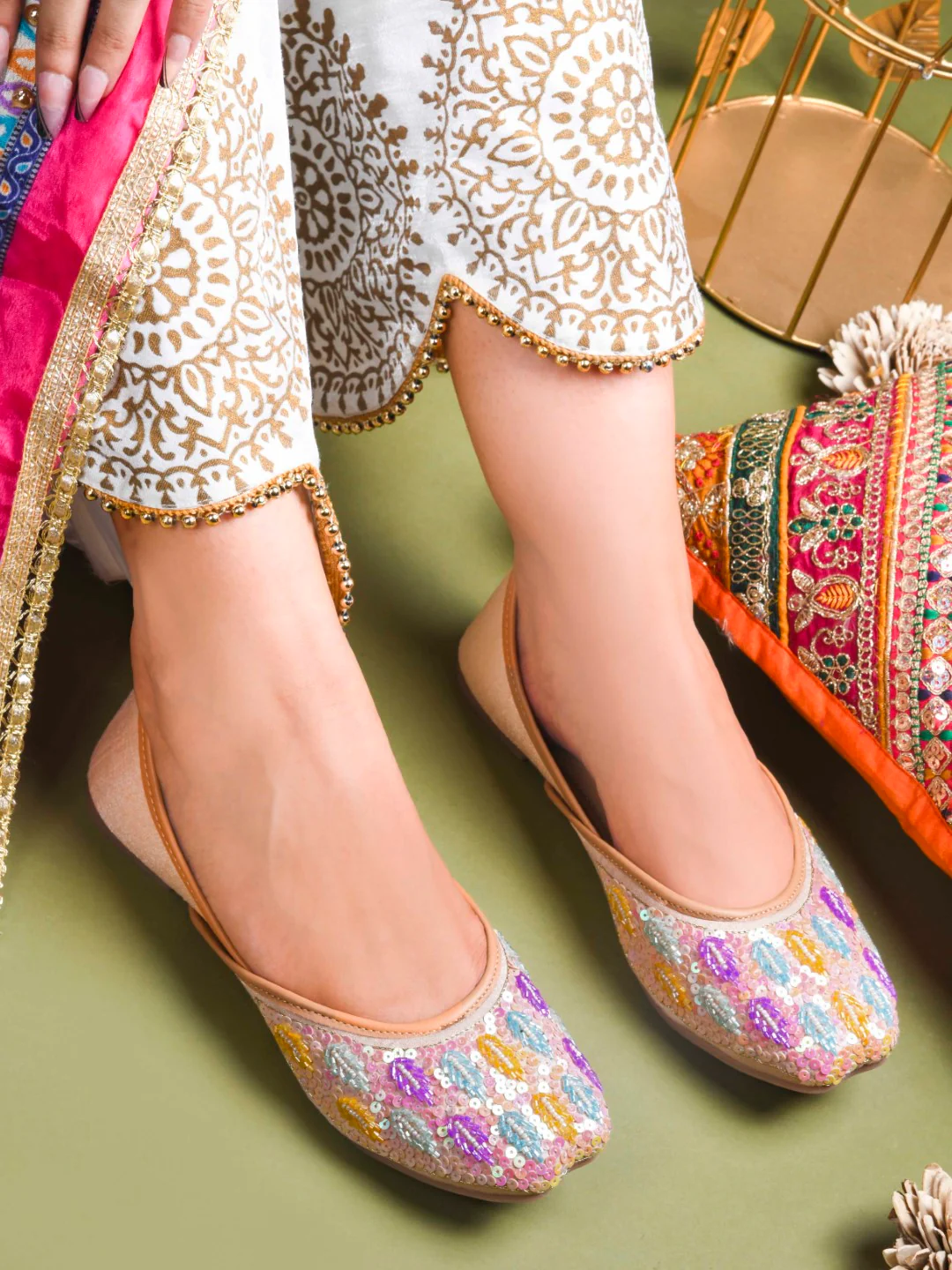 Embellished Traditional Jutti Flats with Cushion - Image 10
