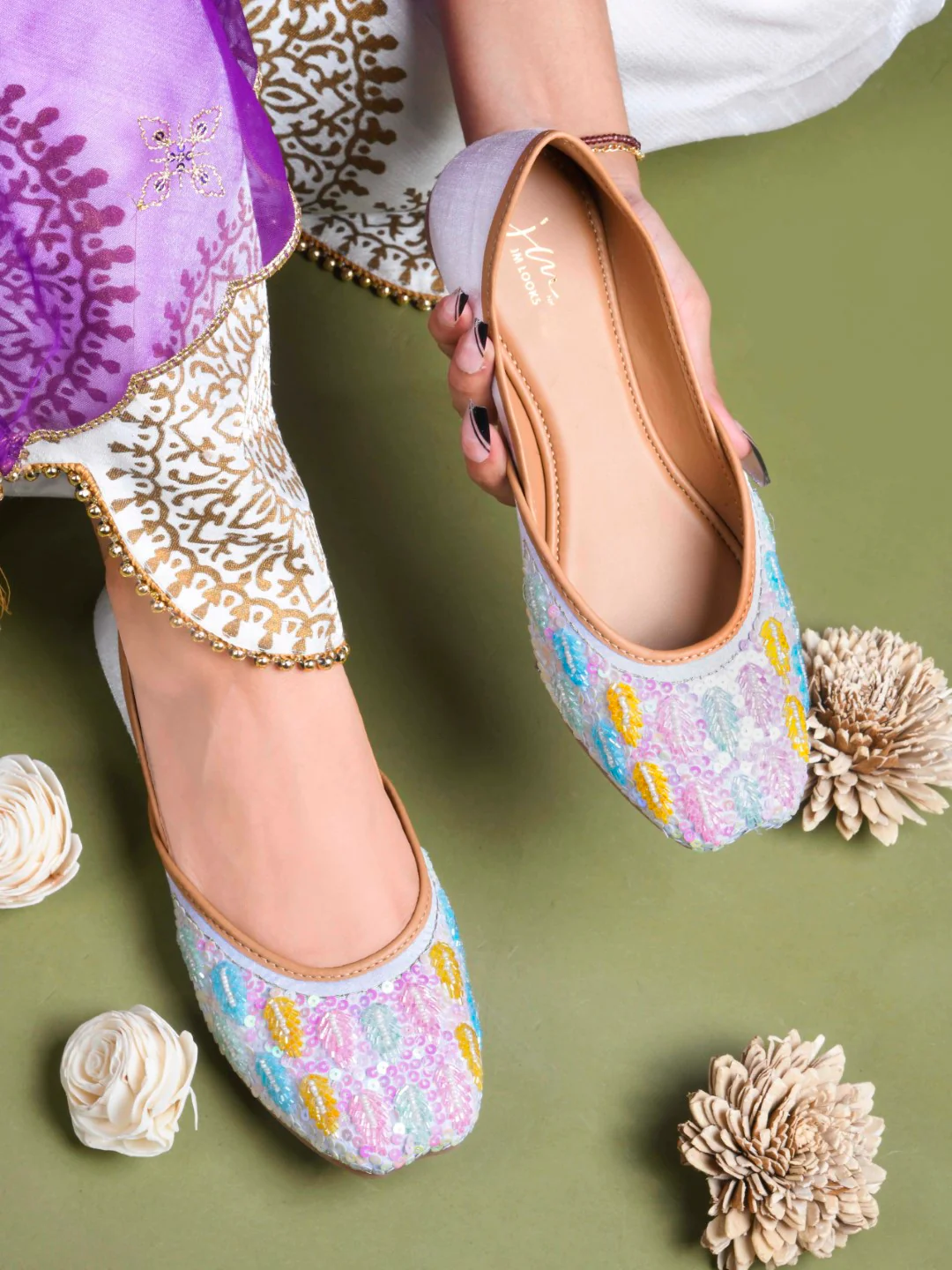 Embellished Traditional Jutti Flats with Cushion - Image 2