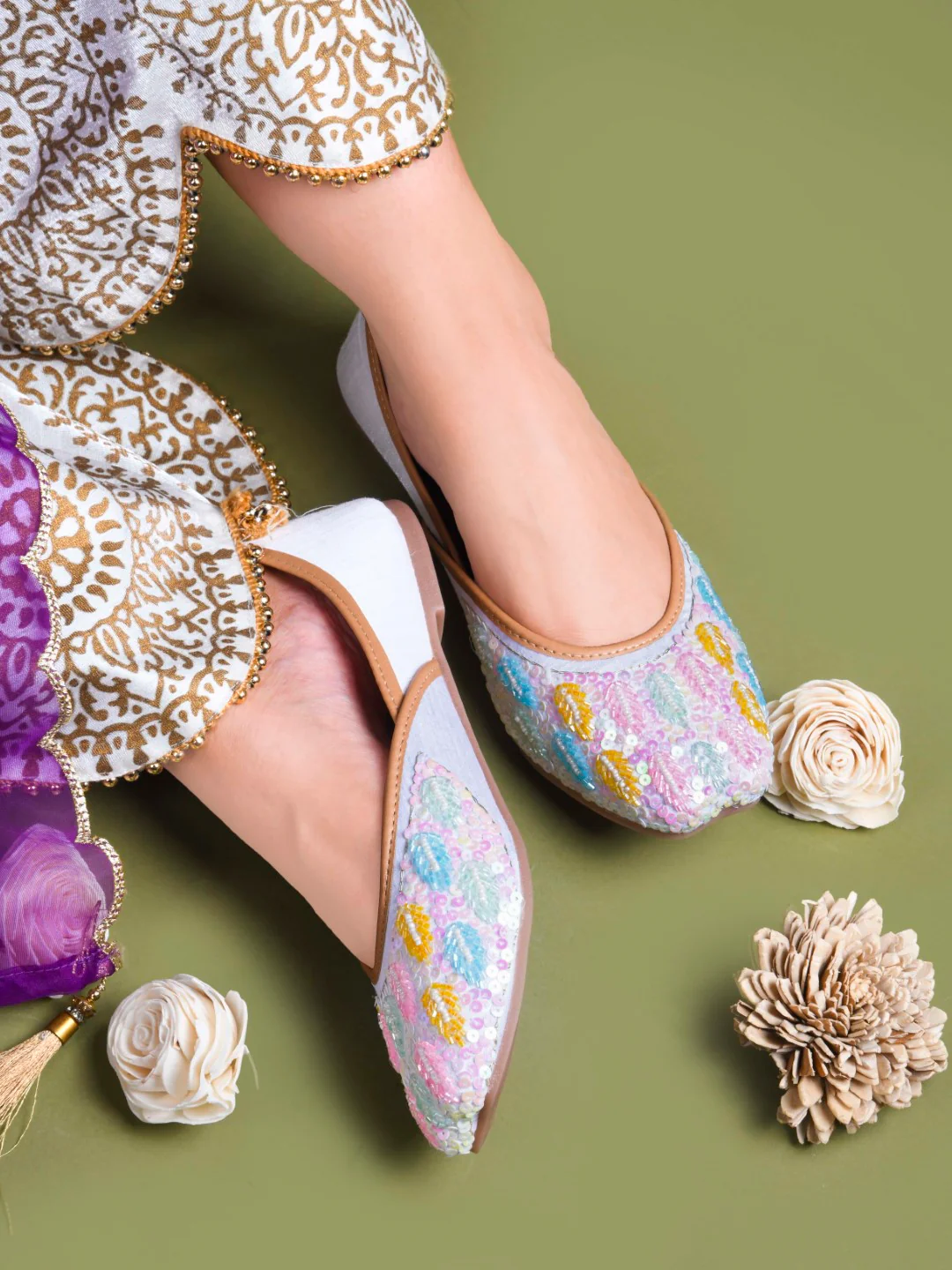 Embellished Traditional Jutti Flats with Cushion - Image 3