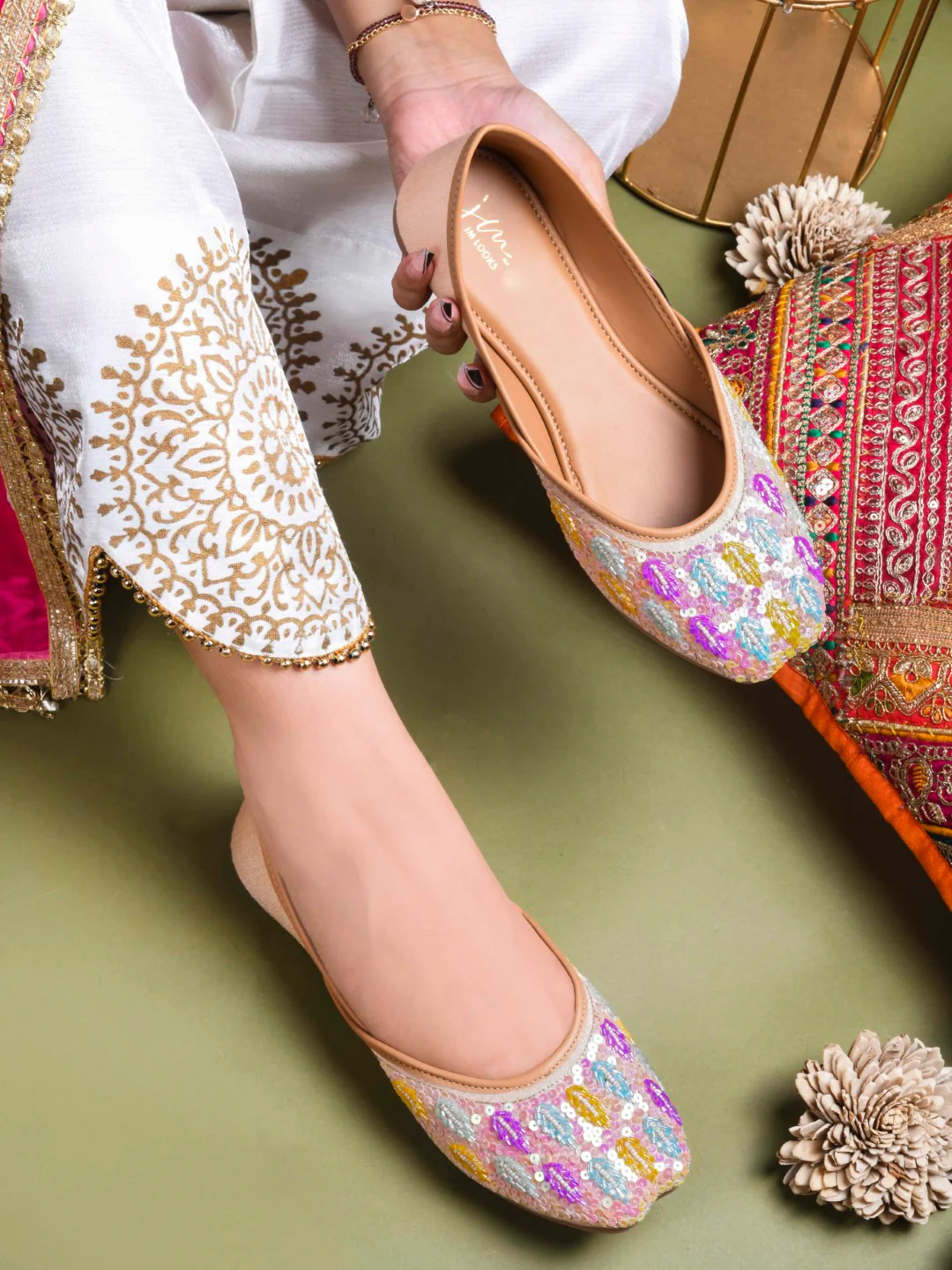 Embellished Traditional Jutti Flats with Cushion - Image 9