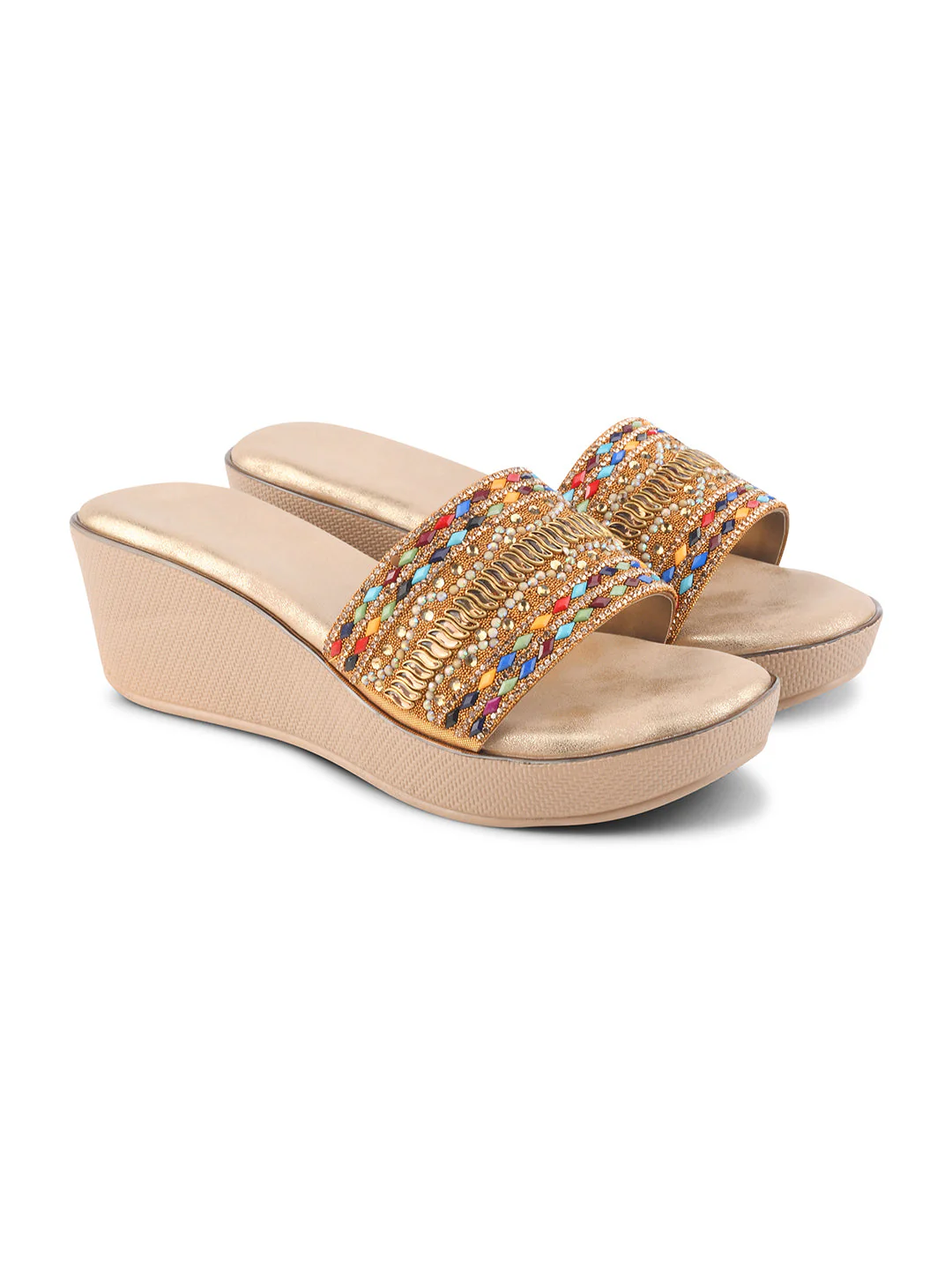 Embroidered Ethnic Wedge Slip-Ons with Beaded Detailing - Image 4