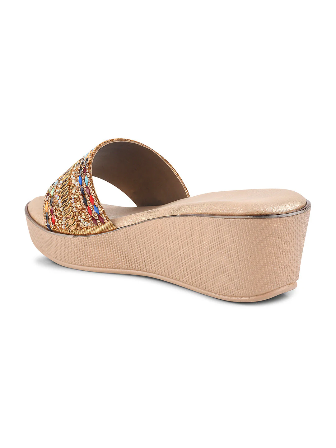 Embroidered Ethnic Wedge Slip-Ons with Beaded Detailing - Image 5