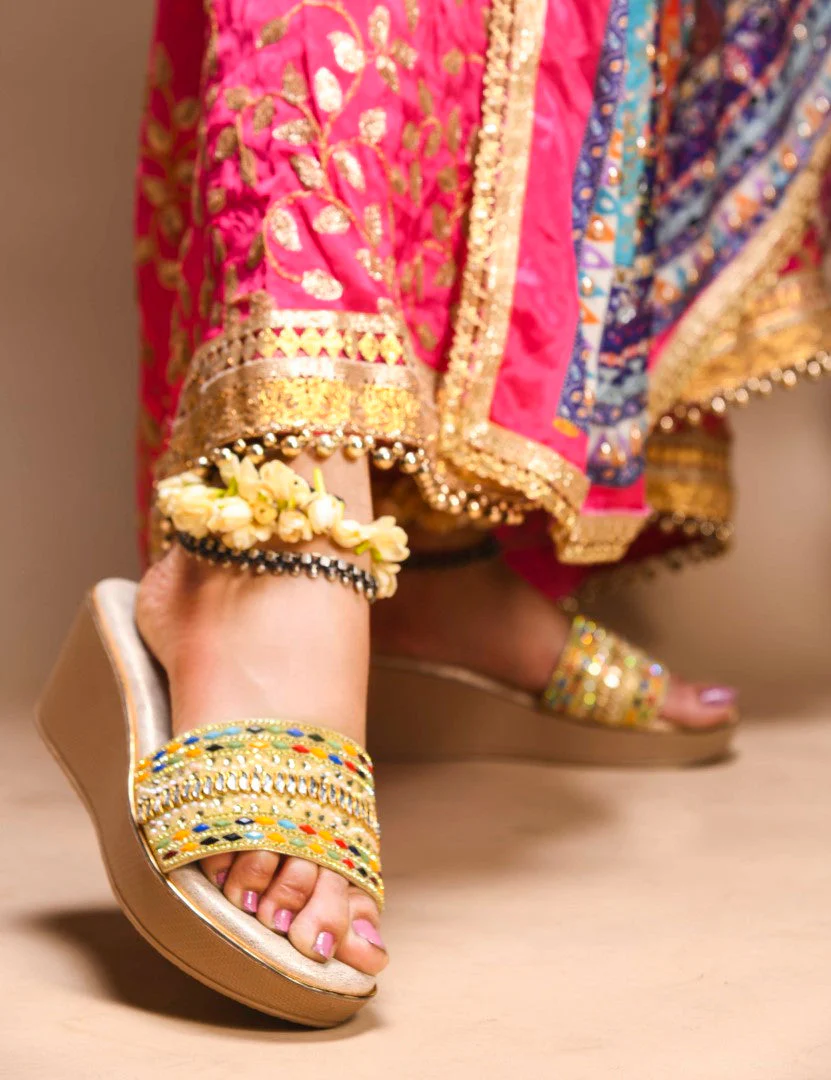 Embroidered Ethnic Wedge Slip-Ons with Beaded Detailing - Image 6