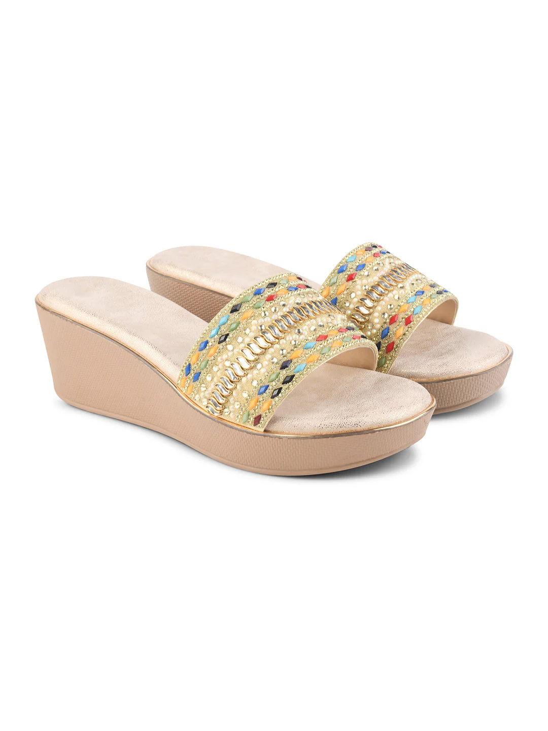 Embroidered Ethnic Wedge Slip-Ons with Beaded Detailing - Image 8