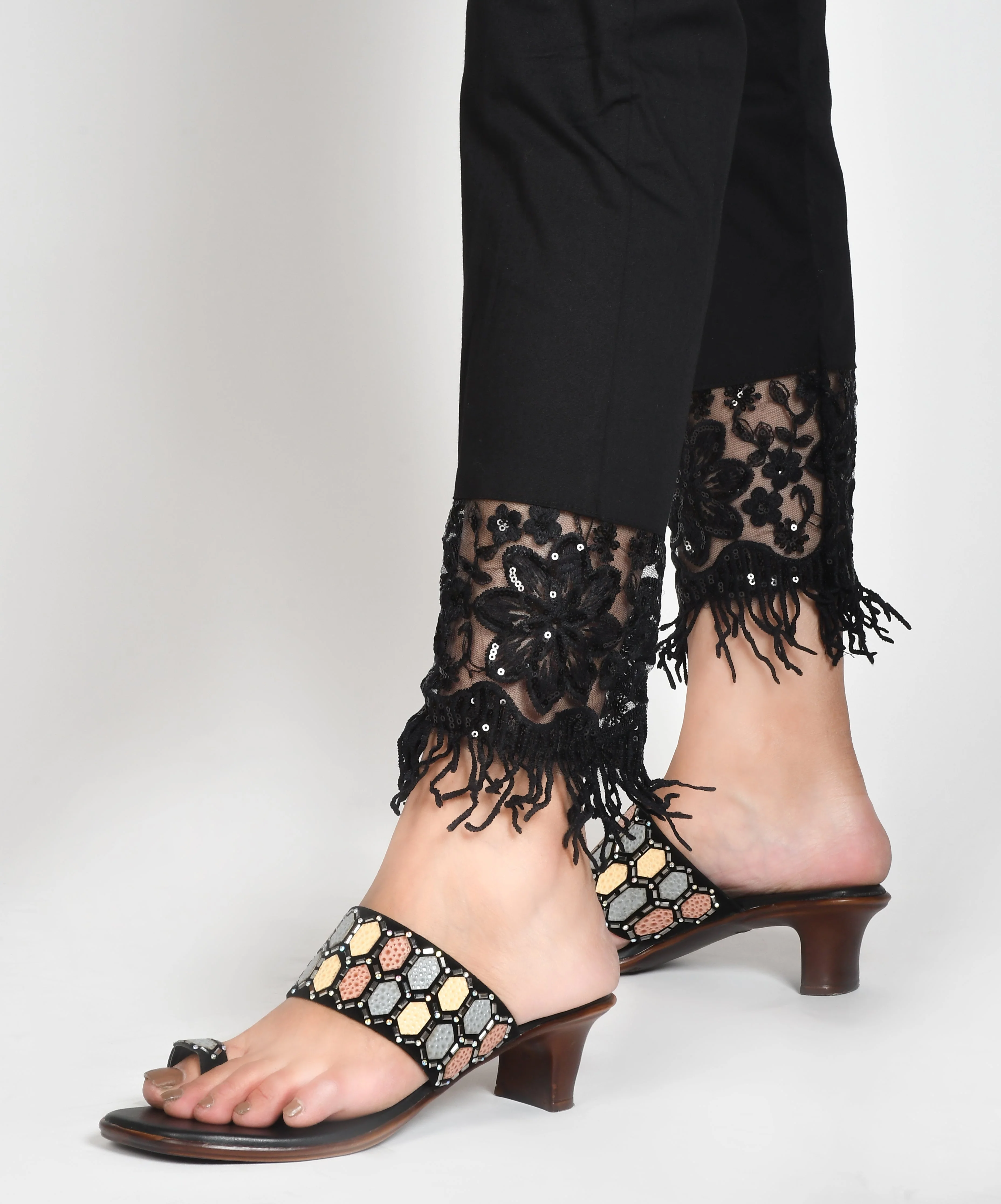 Ethnic Embellished One Toe Block Heels