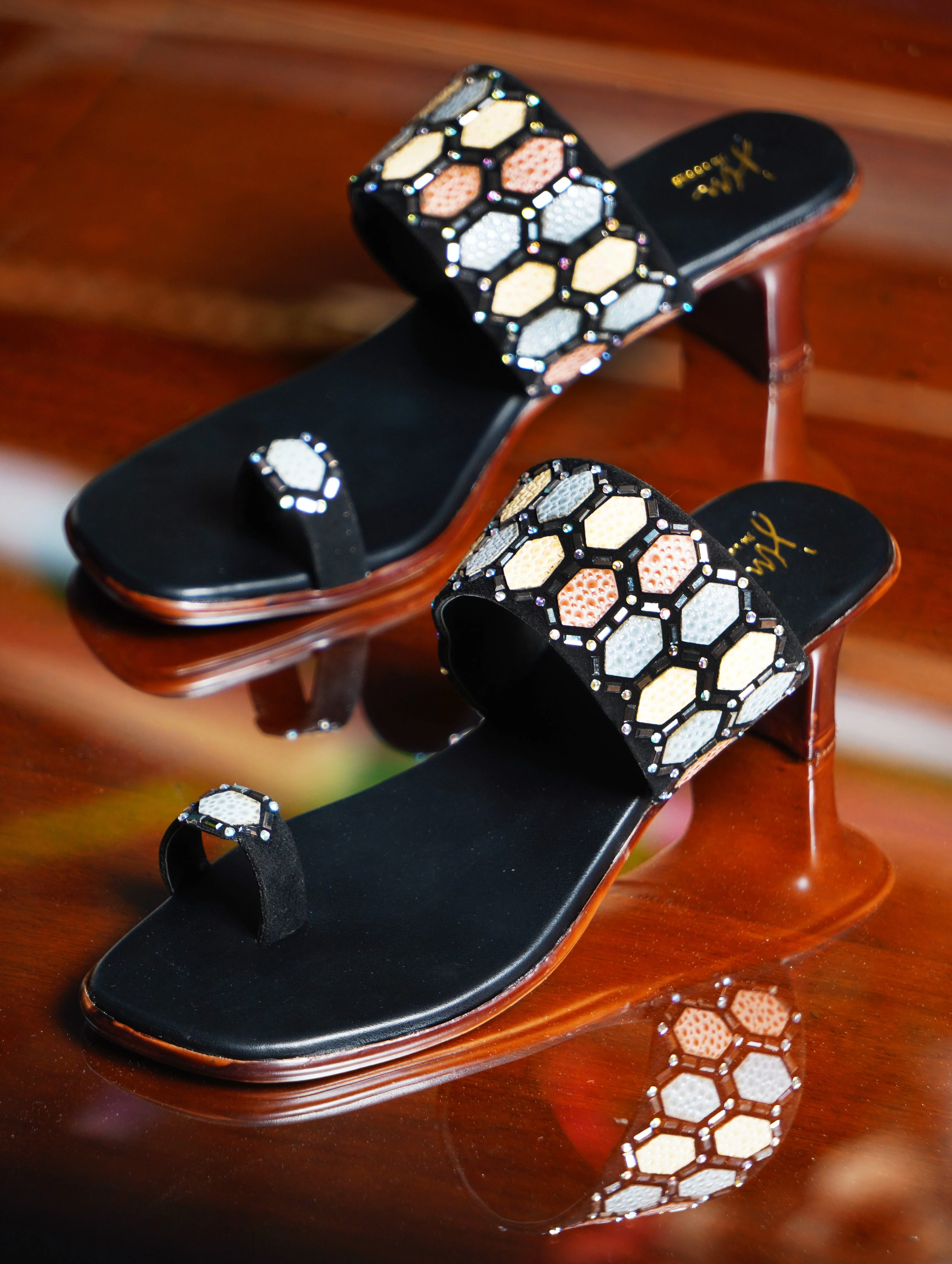 Ethnic Embellished One Toe Block Heels - Image 2