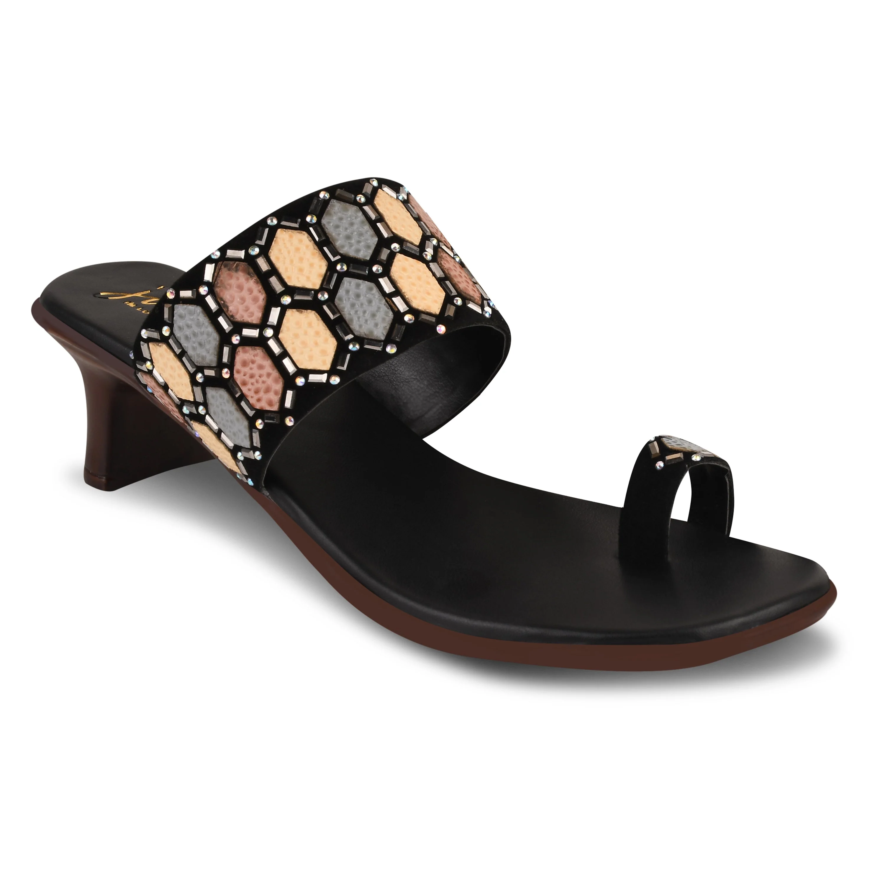 Ethnic Embellished One Toe Block Heels - Image 6