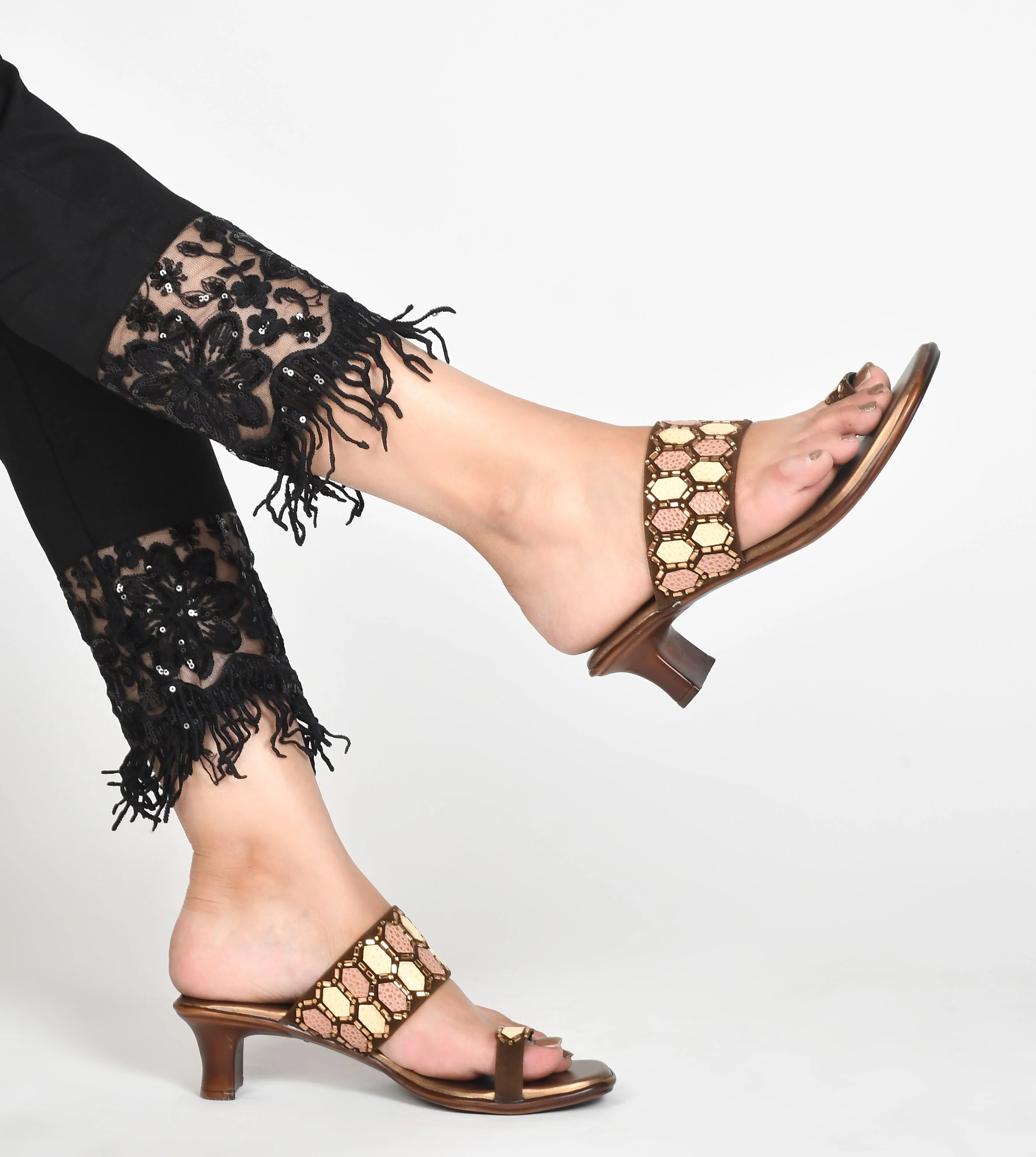Ethnic Embellished One Toe Block Heels - Image 9