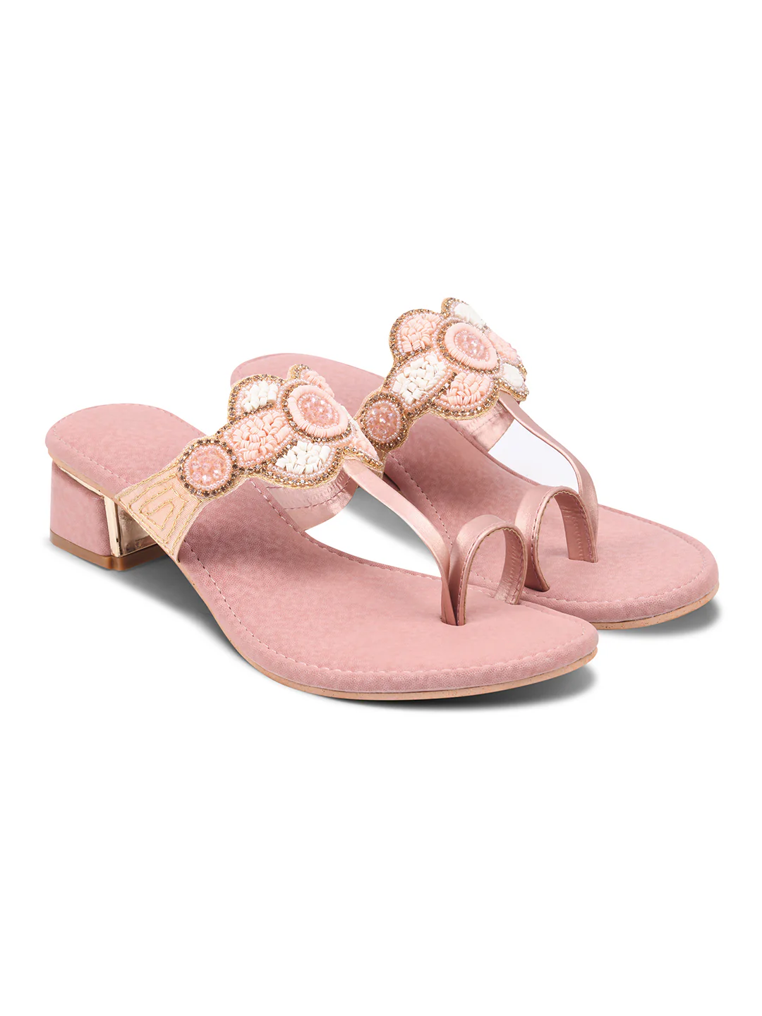 Ethnic Heel Sandals with Beaded Floral Design - Image 17