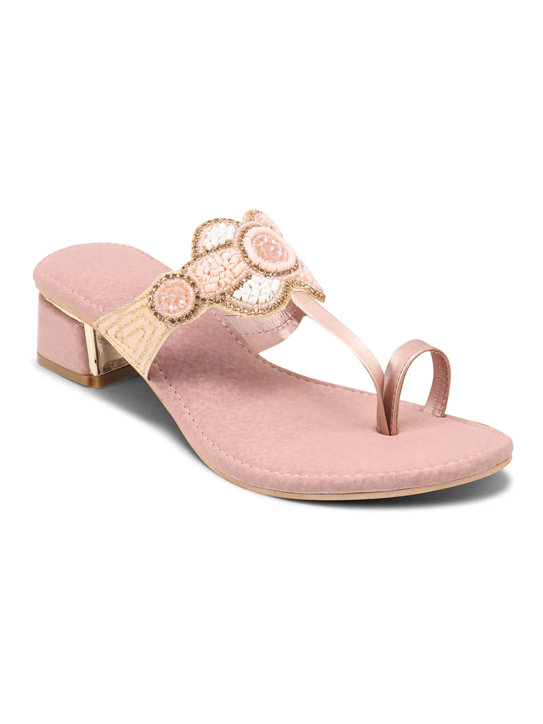 Ethnic Heel Sandals with Beaded Floral Design - Image 18