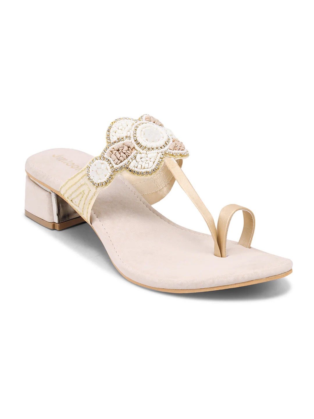 Ethnic Heel Sandals with Beaded Floral Design - Image 6