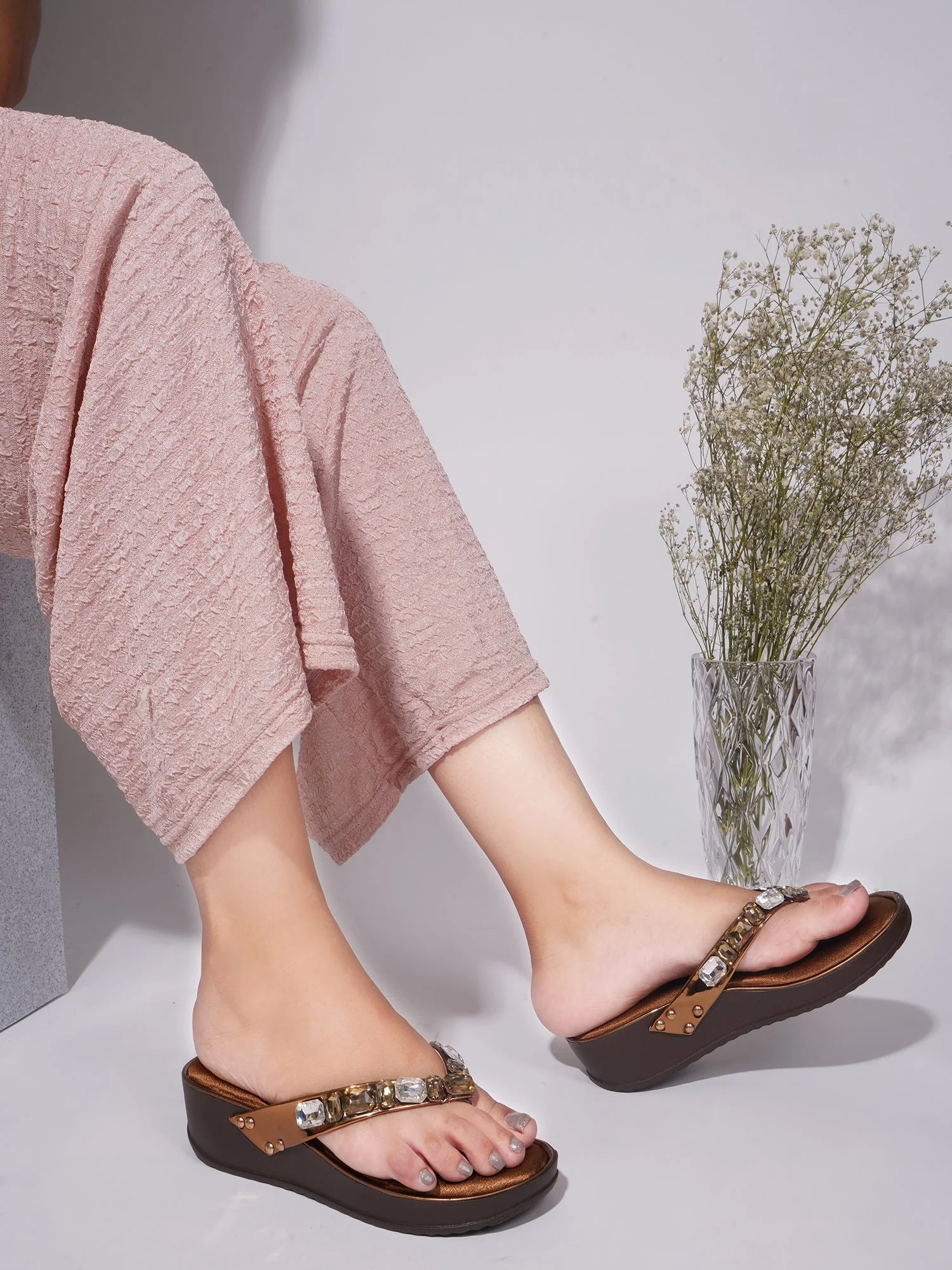 Jm Looks Embellished Wedge Thong Sandals - Image 3