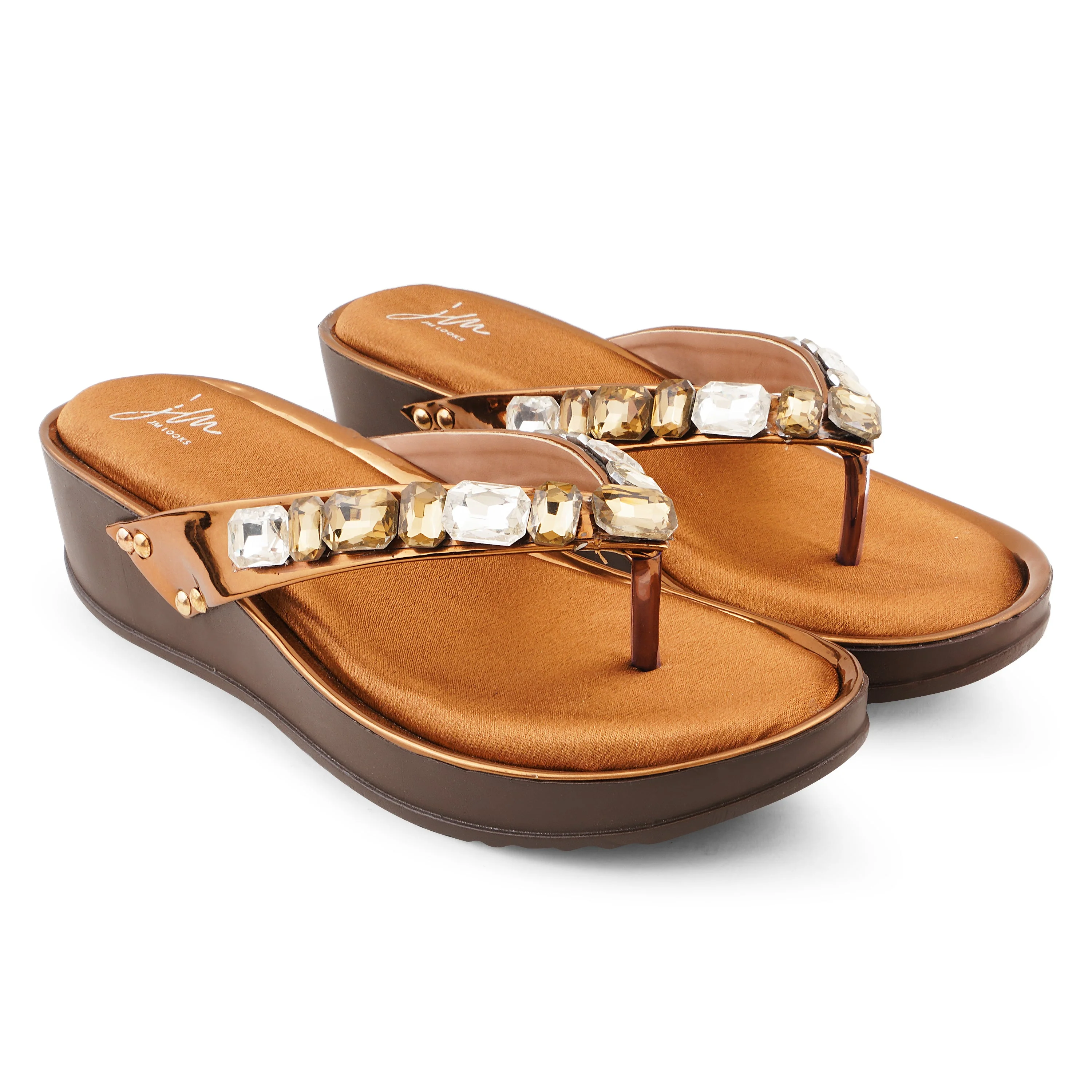 Jm Looks Embellished Wedge Thong Sandals - Image 5