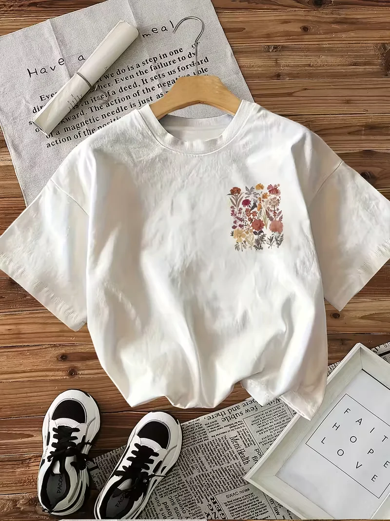 Floral Print Short-Sleeve Round Neck T-Shirt