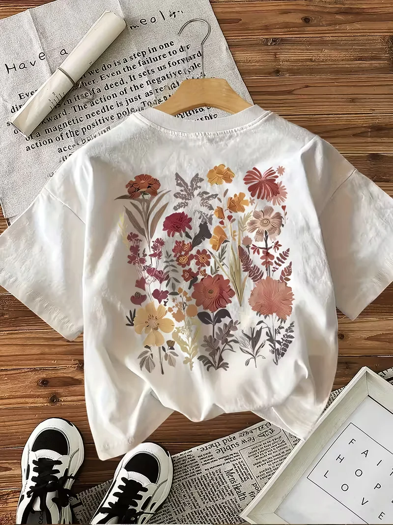 Floral Print Short-Sleeve Round Neck T-Shirt - Image 2