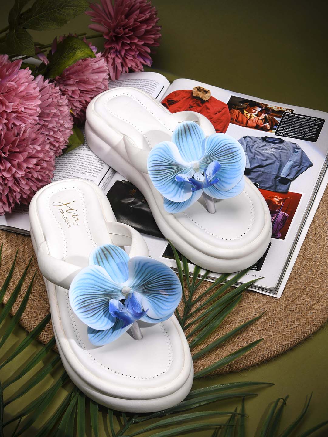 JM Looks Flower Embellished Wedge Flip-Flops - Image 2