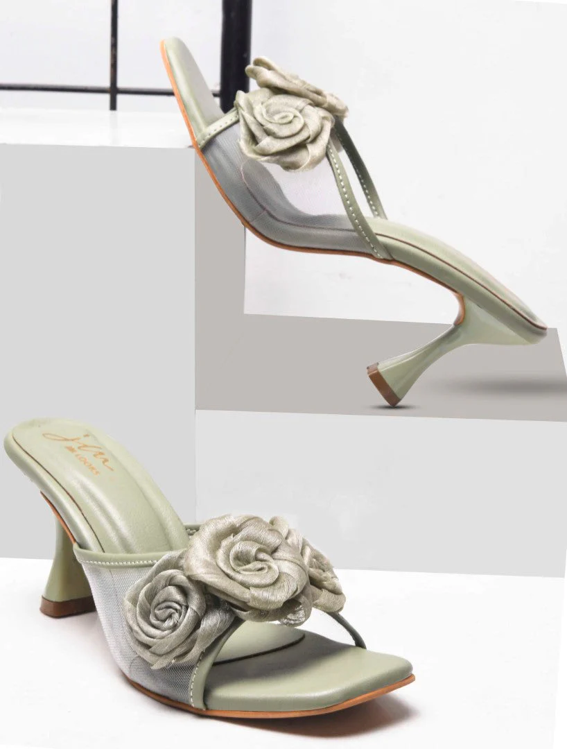 JM Looks Floral Heeled Mules - Image 2