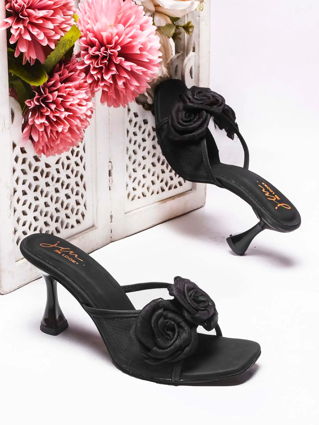 JM Looks Floral Heeled Mules - Image 2