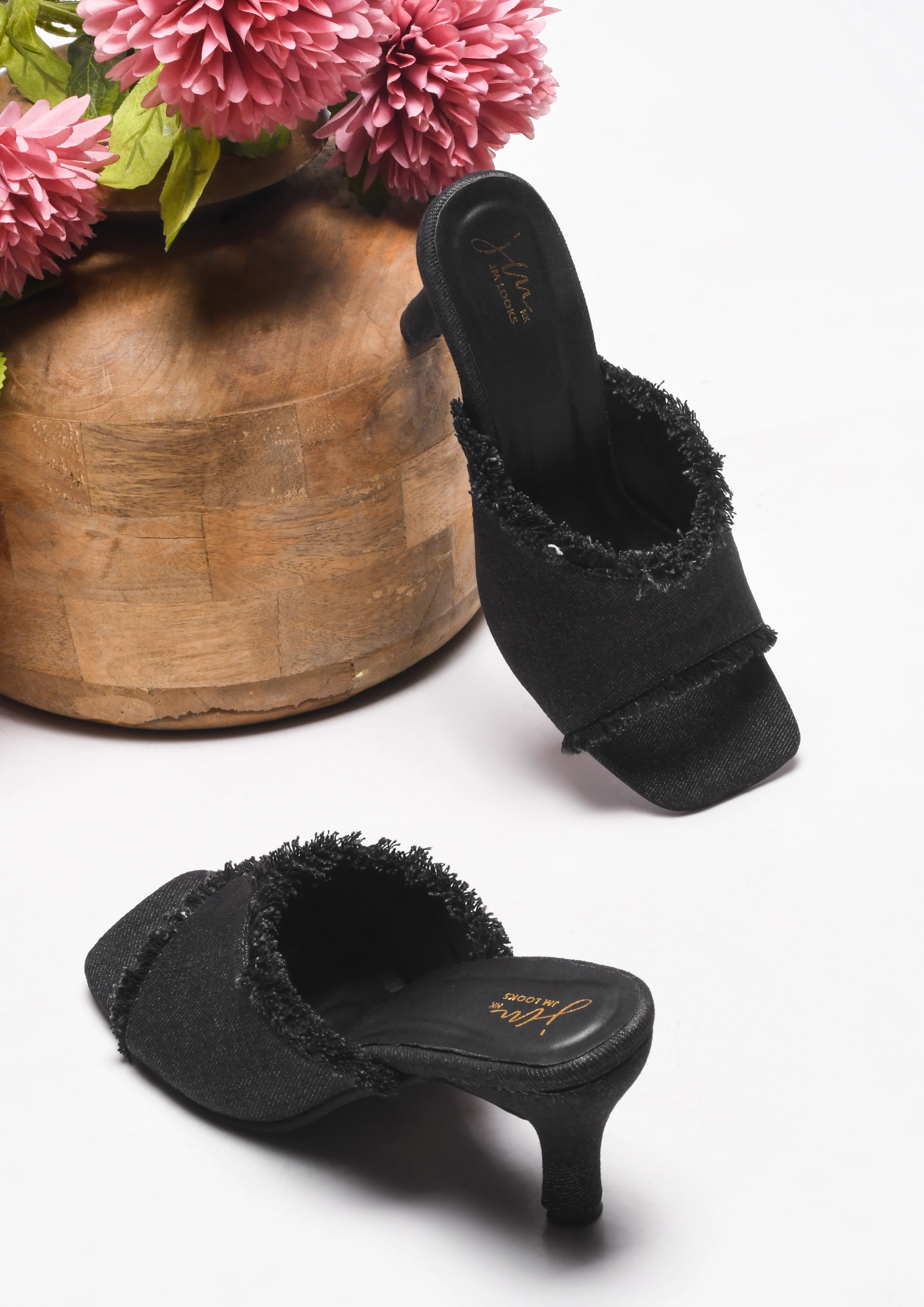 Jm Looks Women's Frayed Edge Kitten Heel Mules - Image 2
