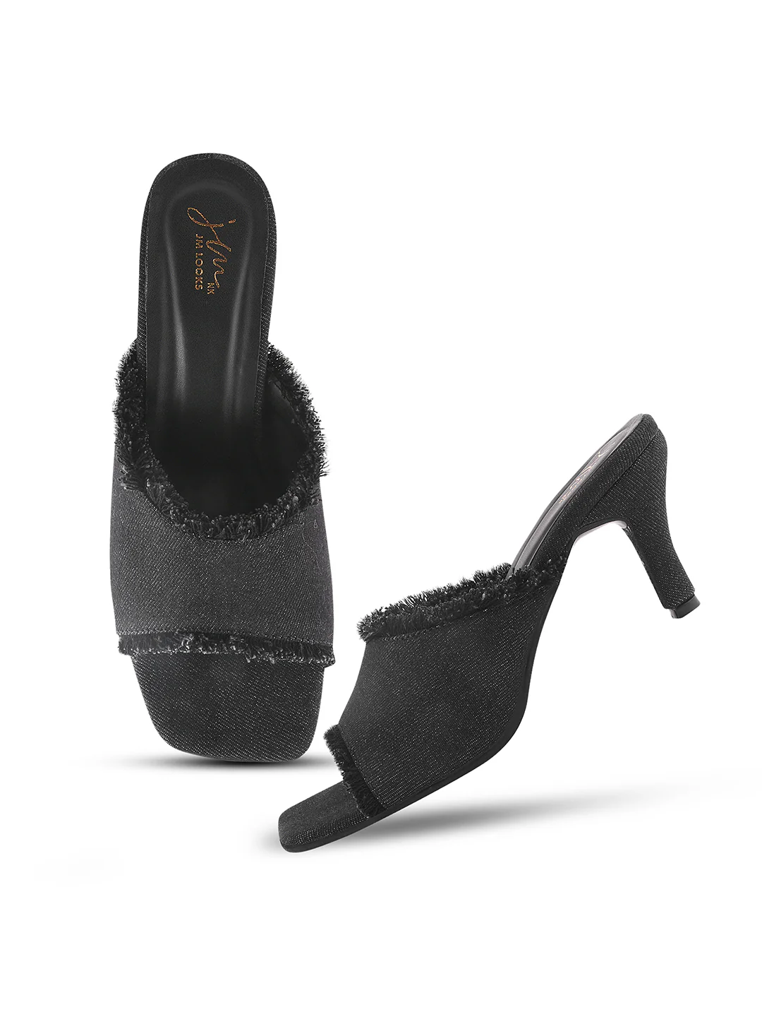 Jm Looks Women's Frayed Edge Kitten Heel Mules - Image 5