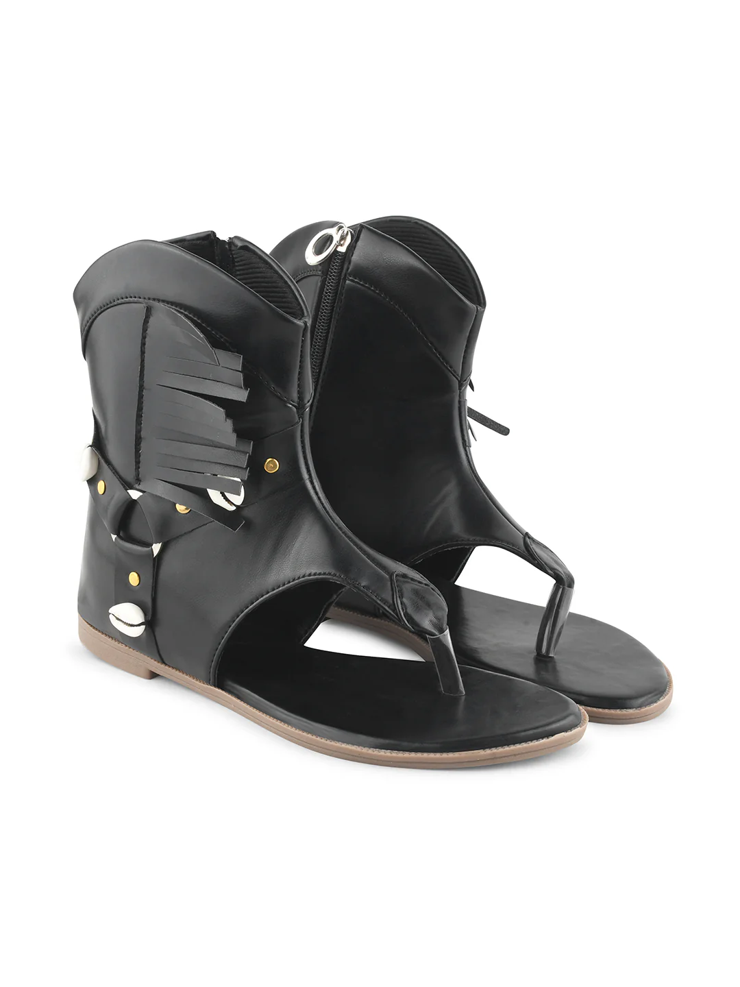 Jm Looks Shell & Fringe Gladiator Sandals