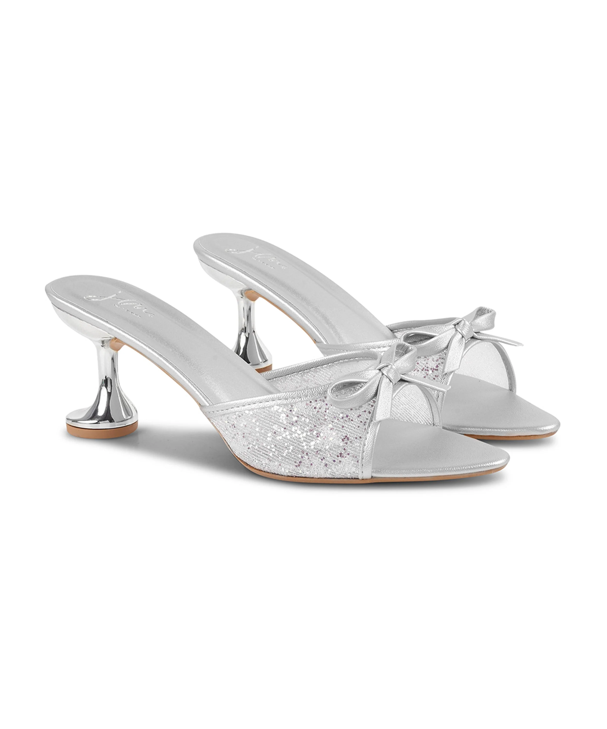 Glitter Mesh Spool Heel Sandals with Bow Detail - Image 16