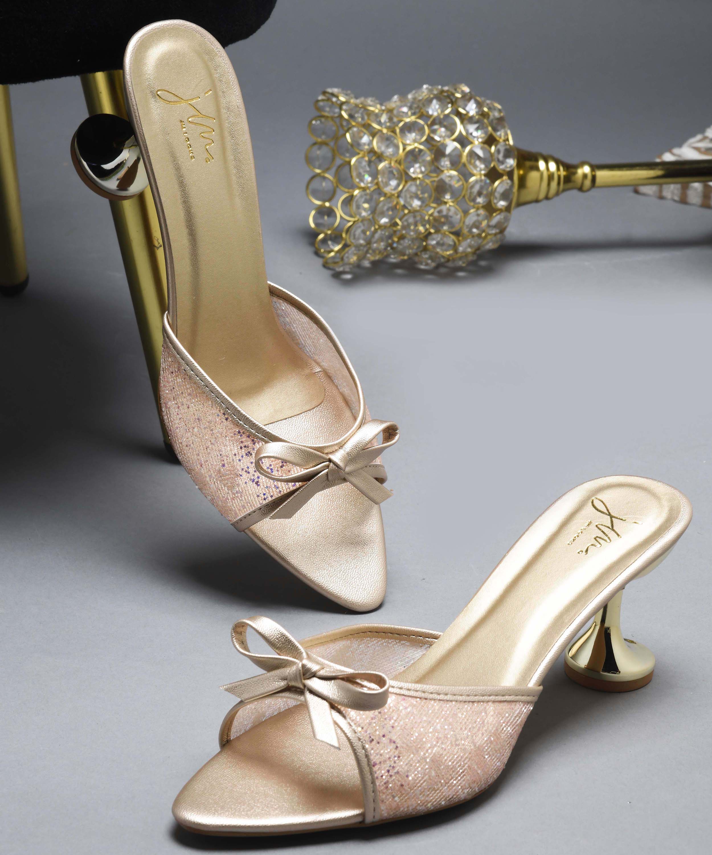Glitter Mesh Spool Heel Sandals with Bow Detail - Image 8