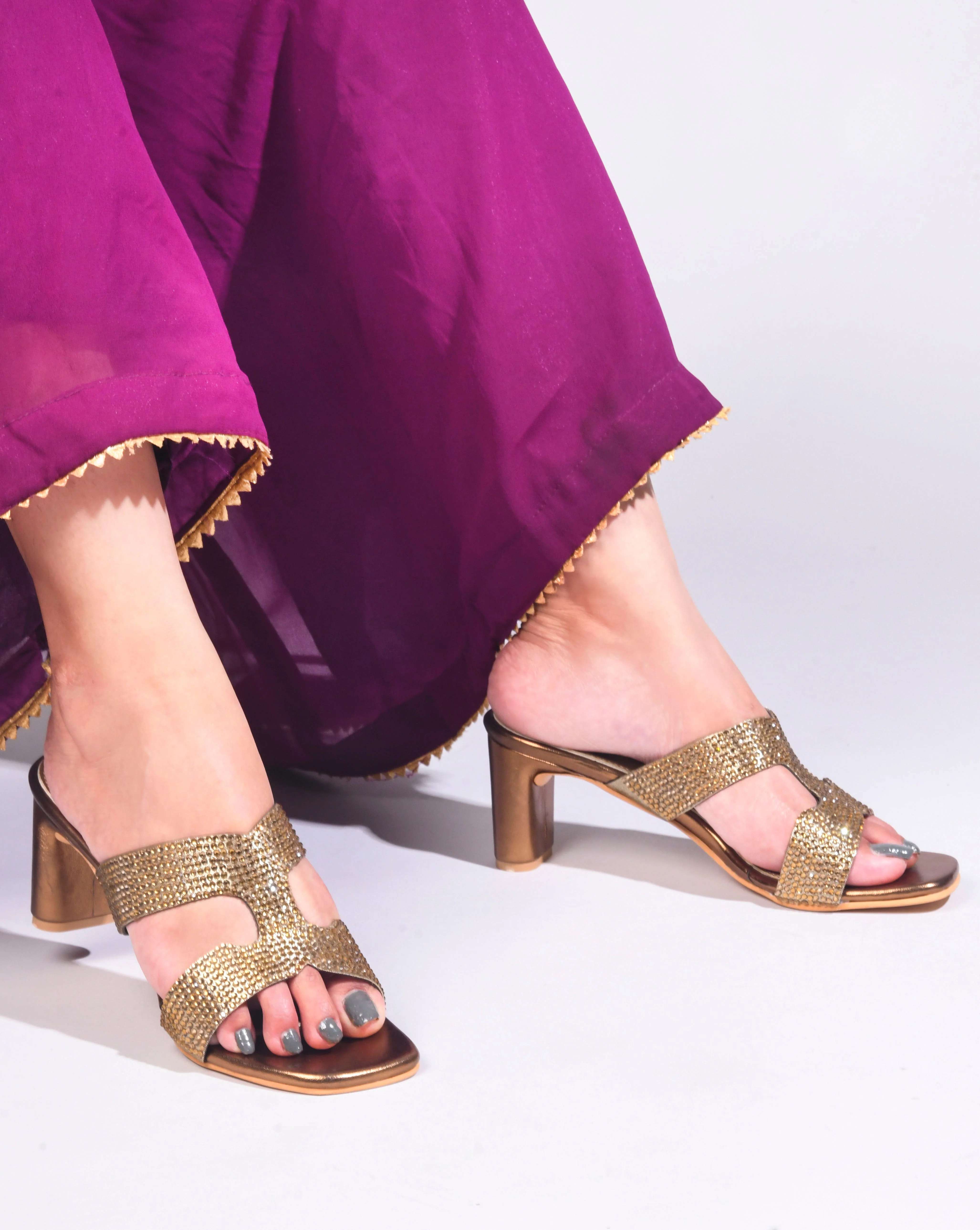 Jm Looks Dazzling Embellished Block Heels for Women & Girls - Image 2