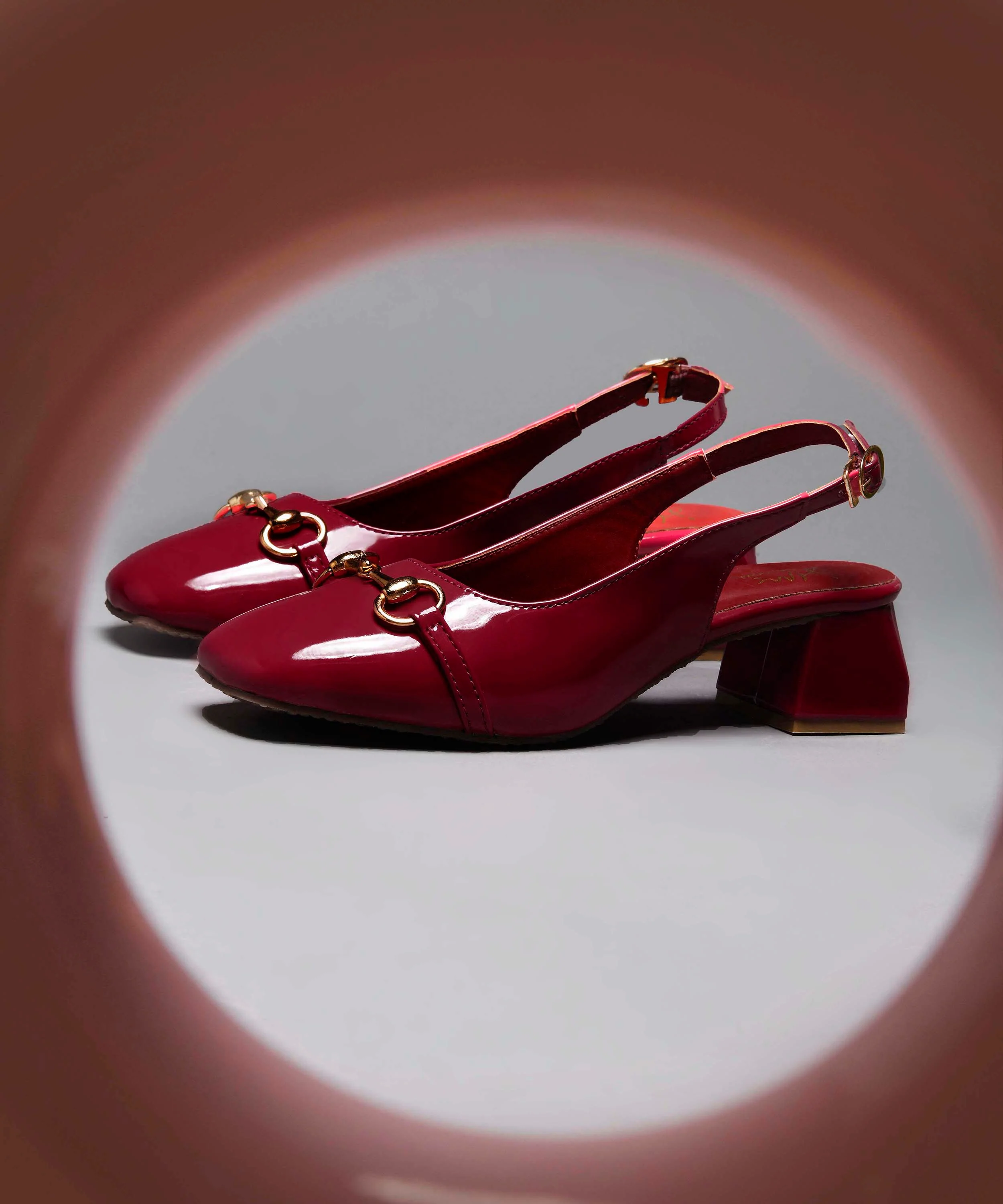 Glossy Black Square-Toe Slingback Block Heels