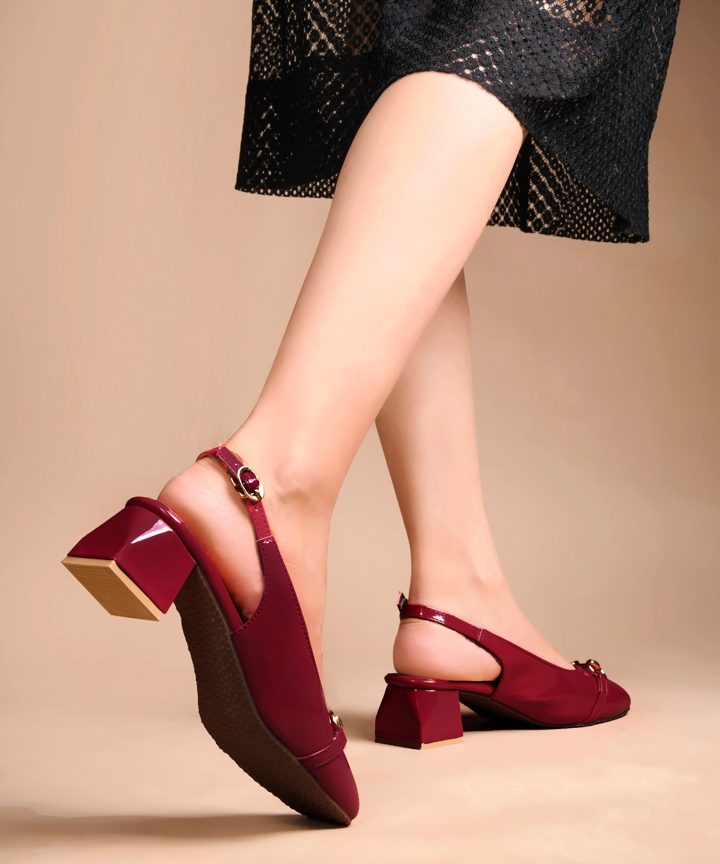 Glossy Black Square-Toe Slingback Block Heels - Image 10