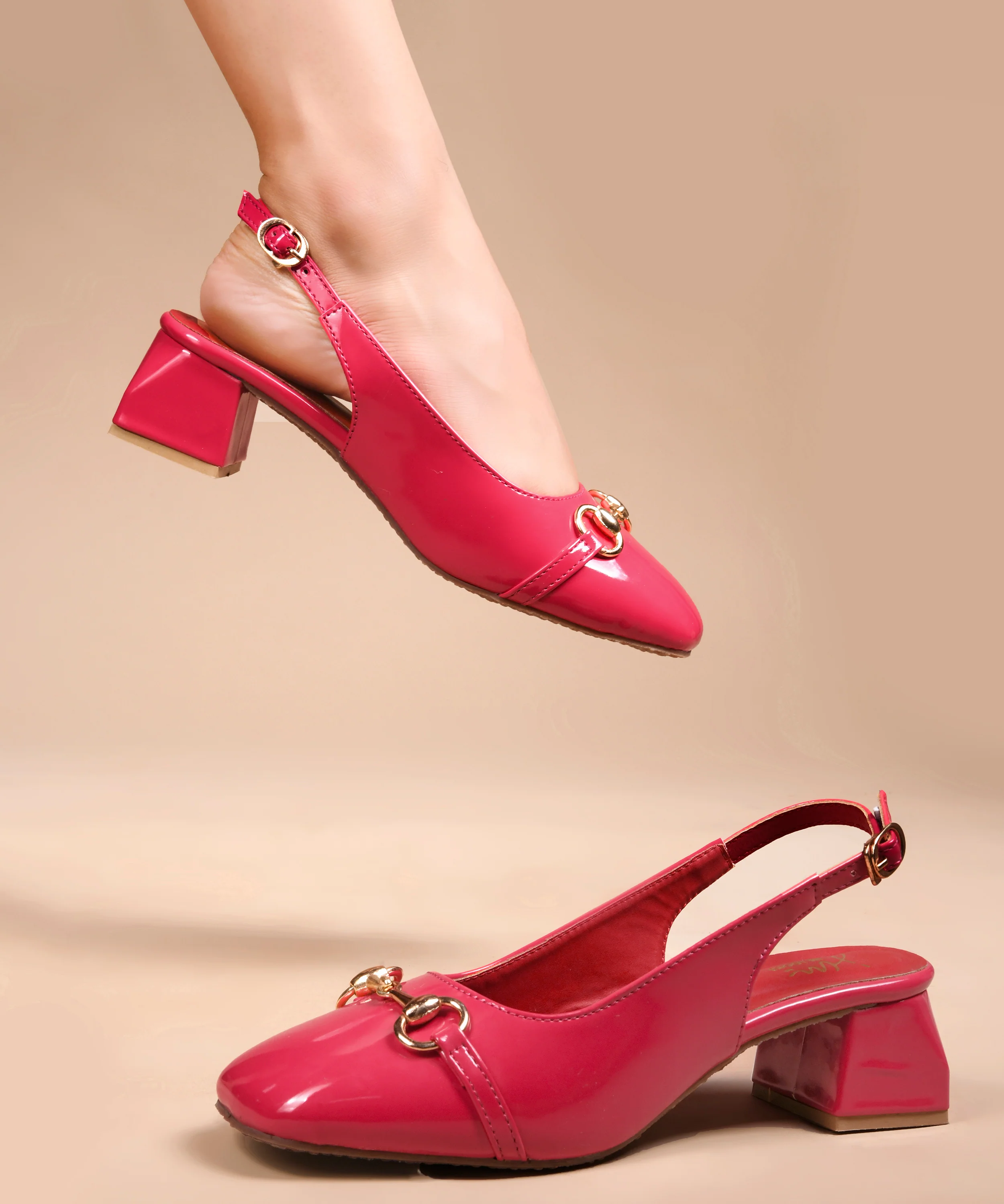 Glossy Black Square-Toe Slingback Block Heels - Image 14