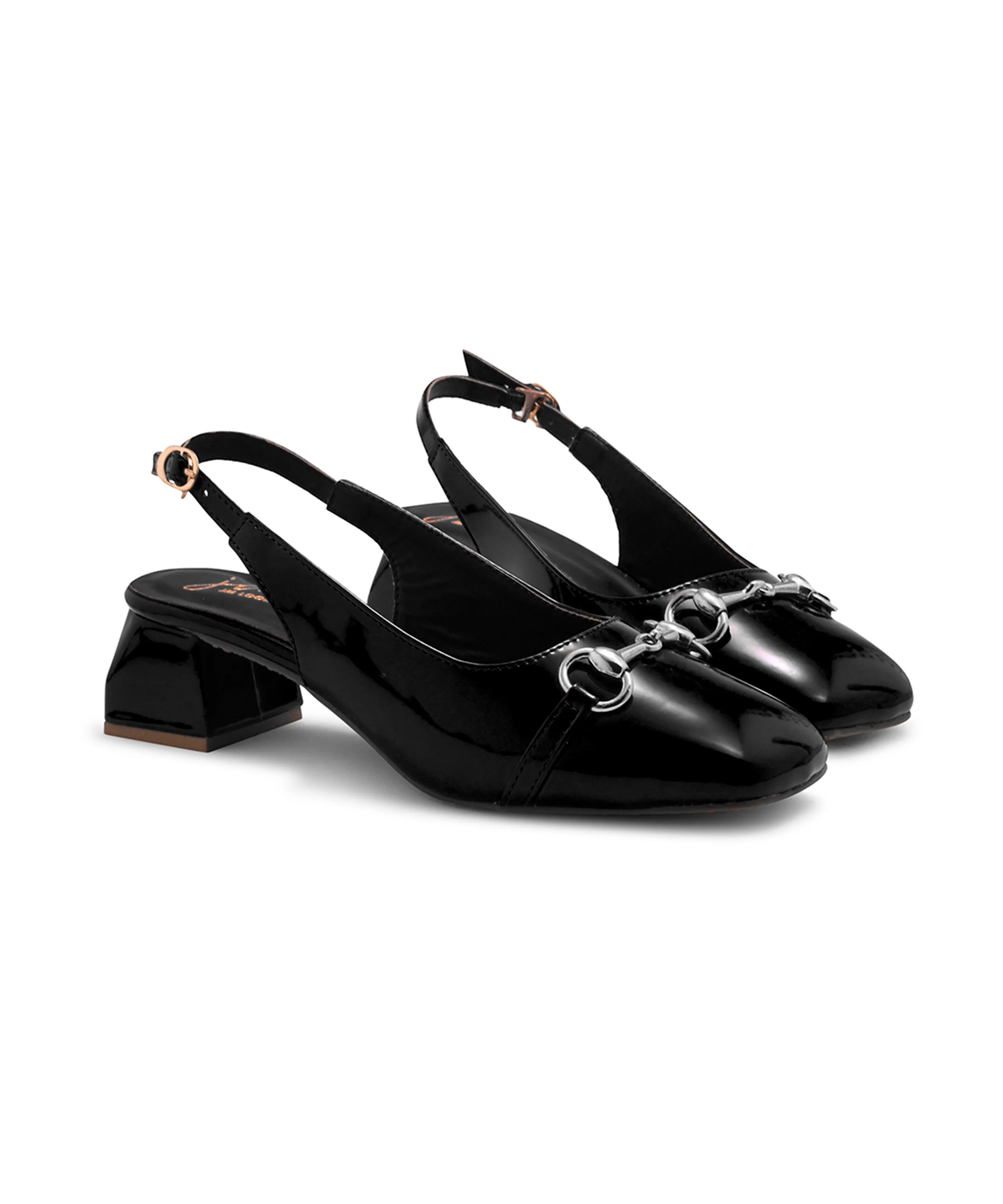 Glossy Black Square-Toe Slingback Block Heels - Image 6
