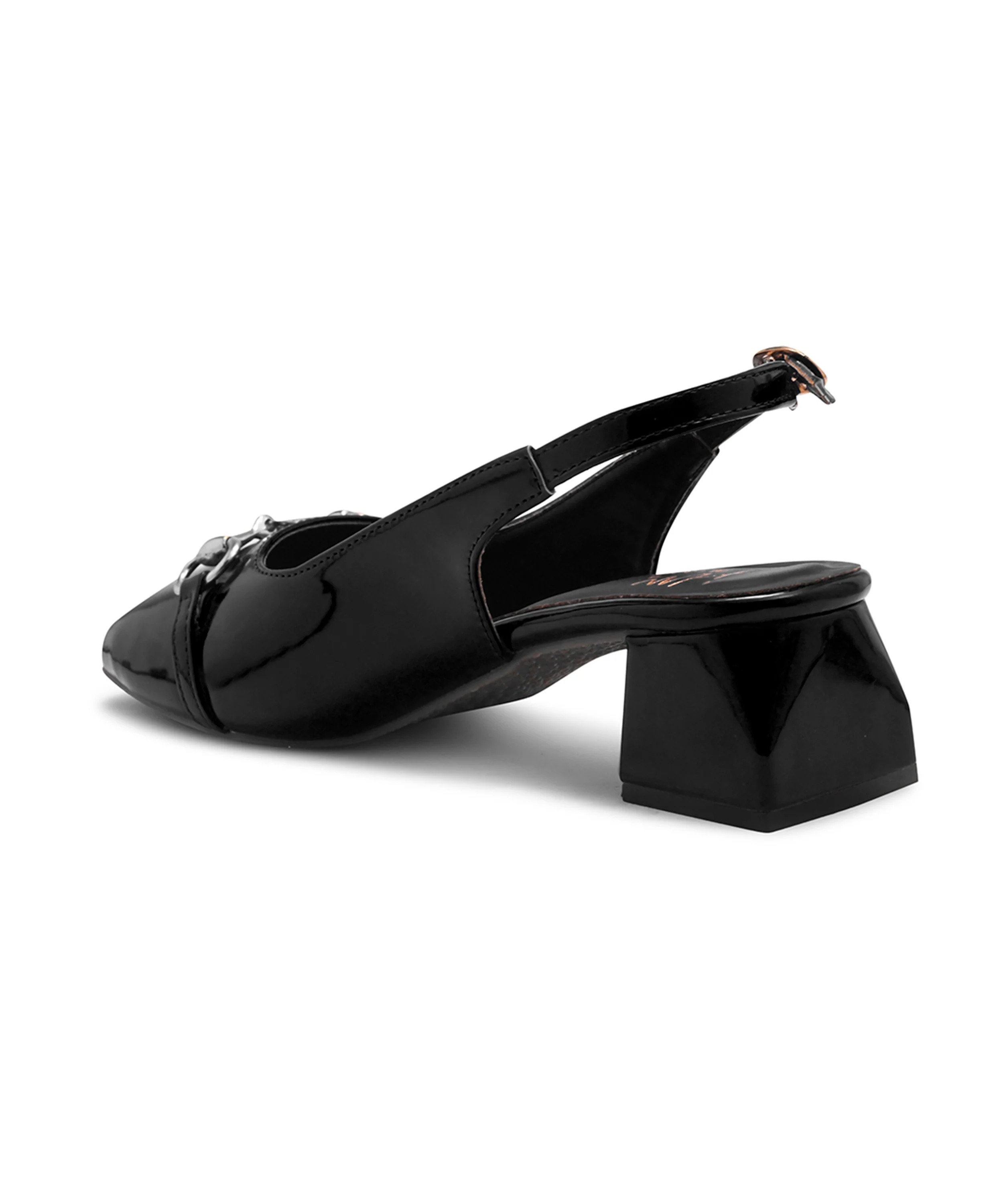 Glossy Black Square-Toe Slingback Block Heels - Image 7