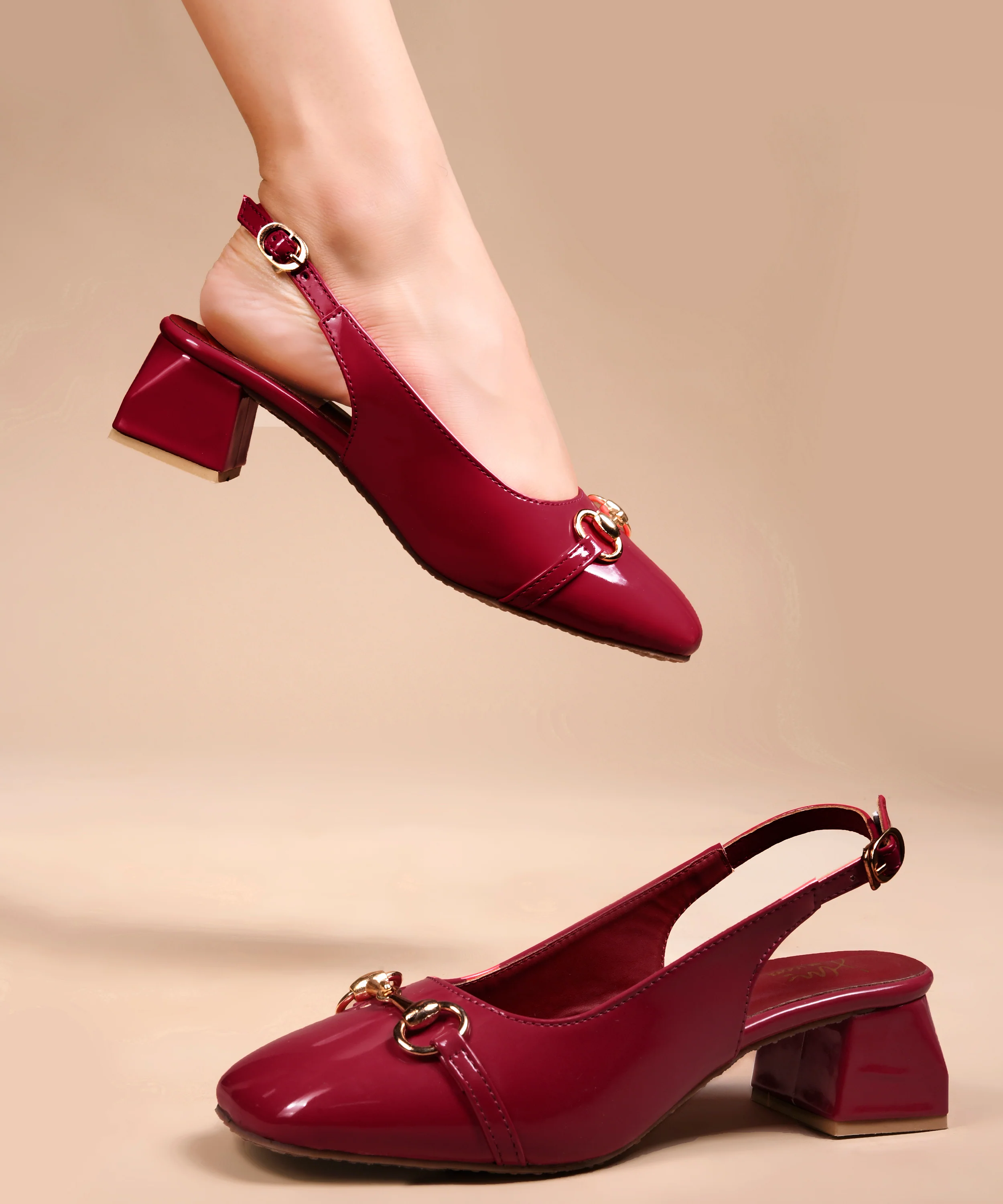 Glossy Black Square-Toe Slingback Block Heels - Image 8